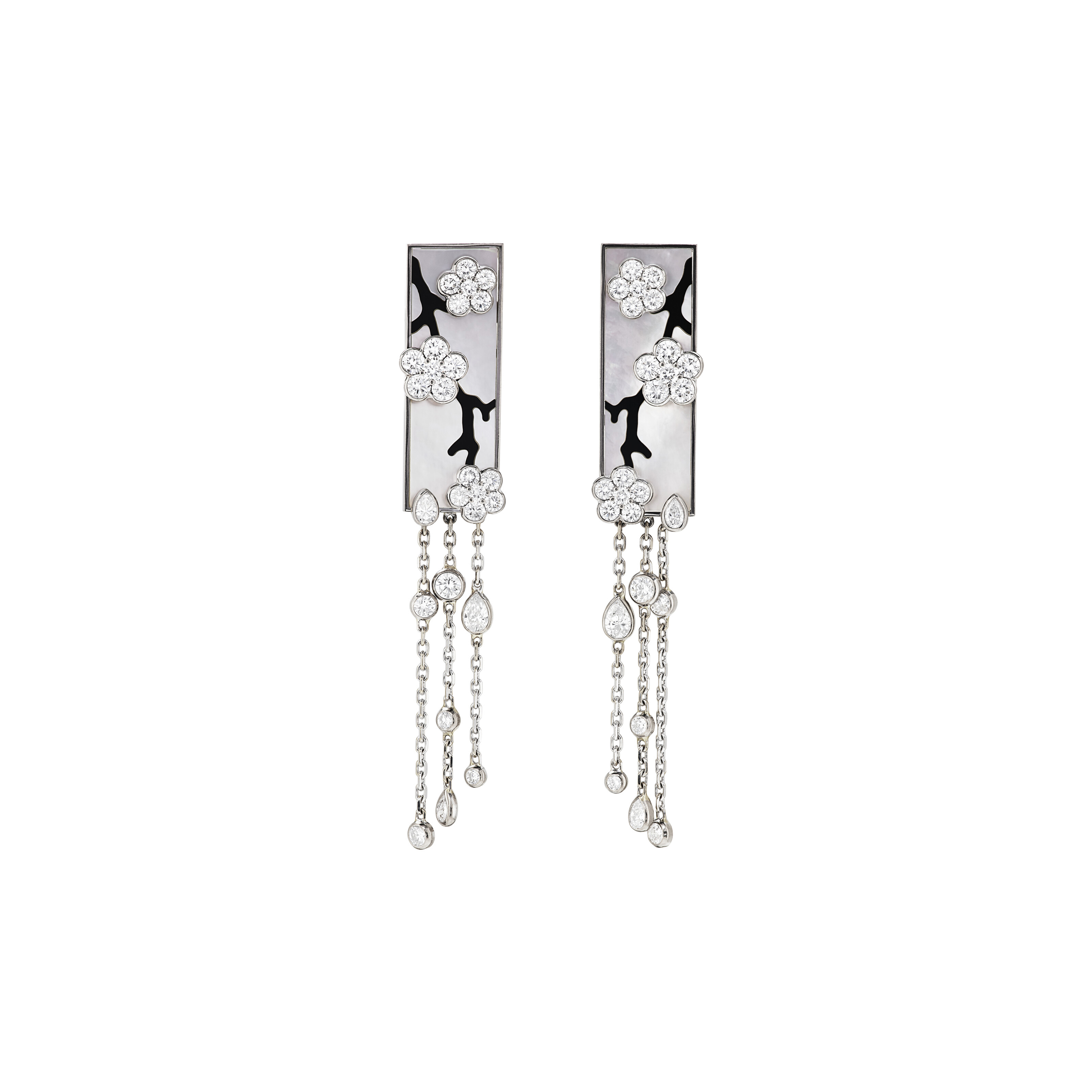 VAN CLEEF & ARPELS MOTHER-OF-PEARL, ONYX AND DIAMOND 'MIROIR DES EAUX' EARRINGS