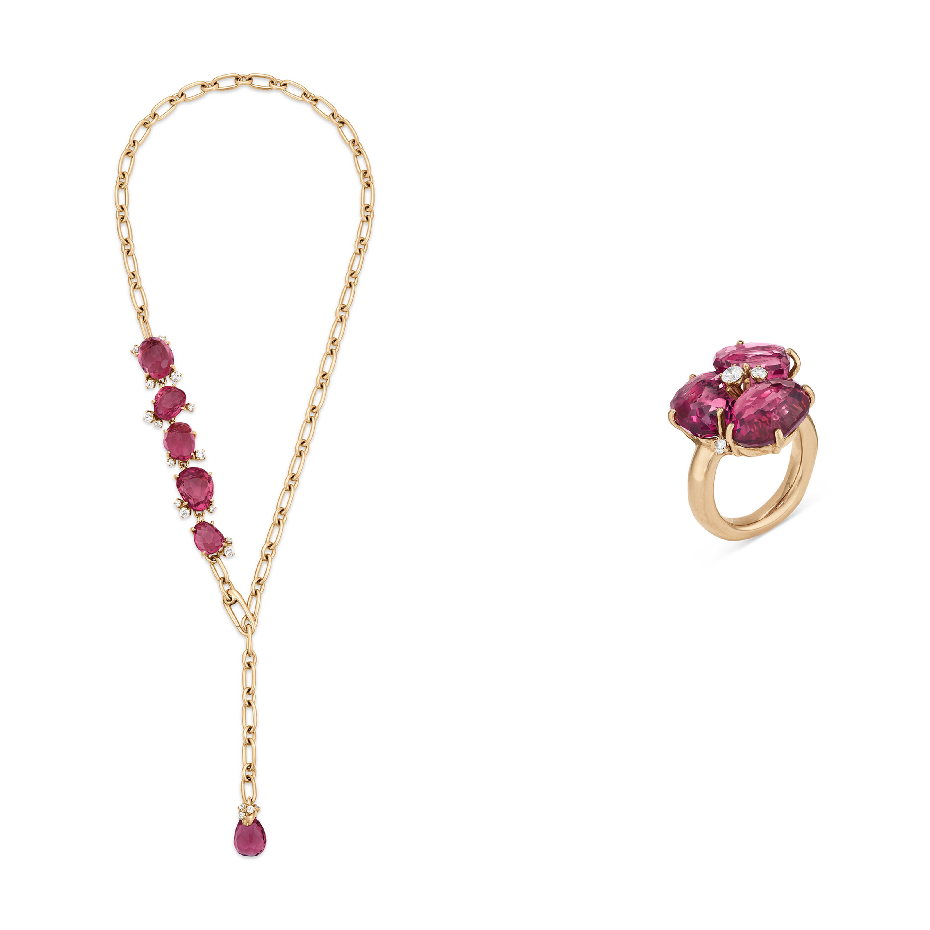 POMELLATO SET OF PINK TOURMALINE AND DIAMOND JEWELRY