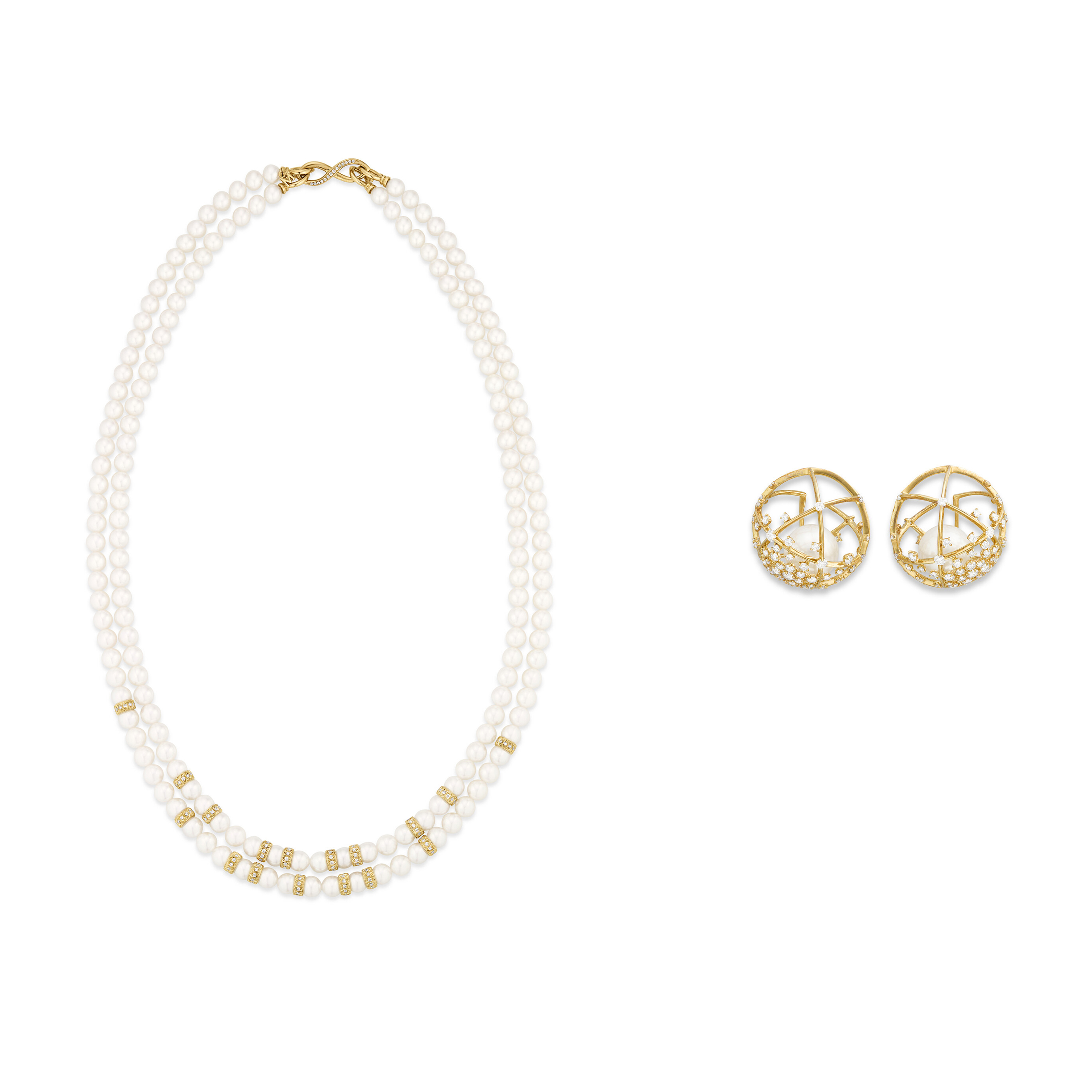 MIKIMOTO SET OF CULTURED PEARL AND DIAMOND JEWELRY