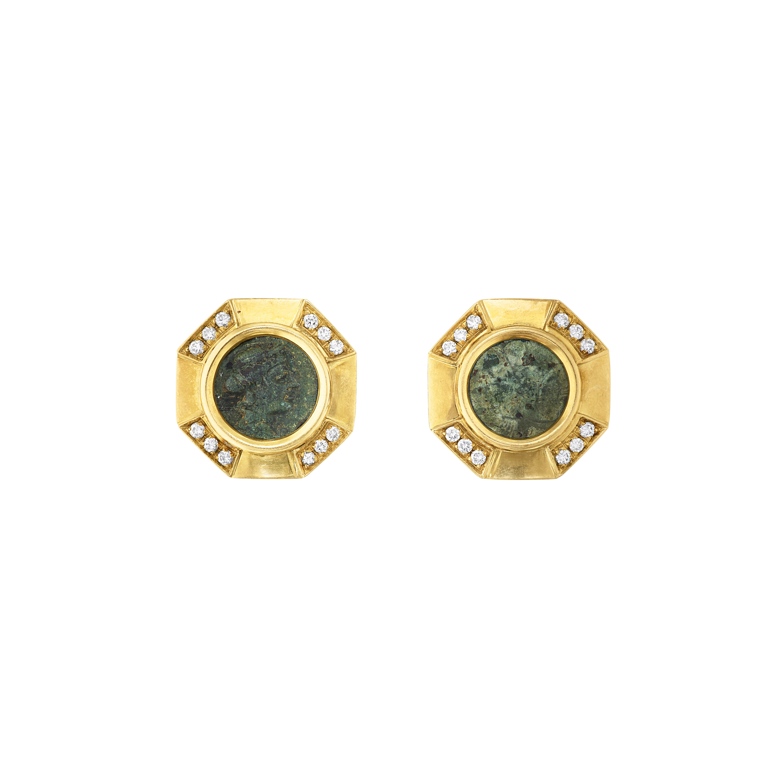 BULGARI COIN AND DIAMOND 'MONETE' EARRINGS