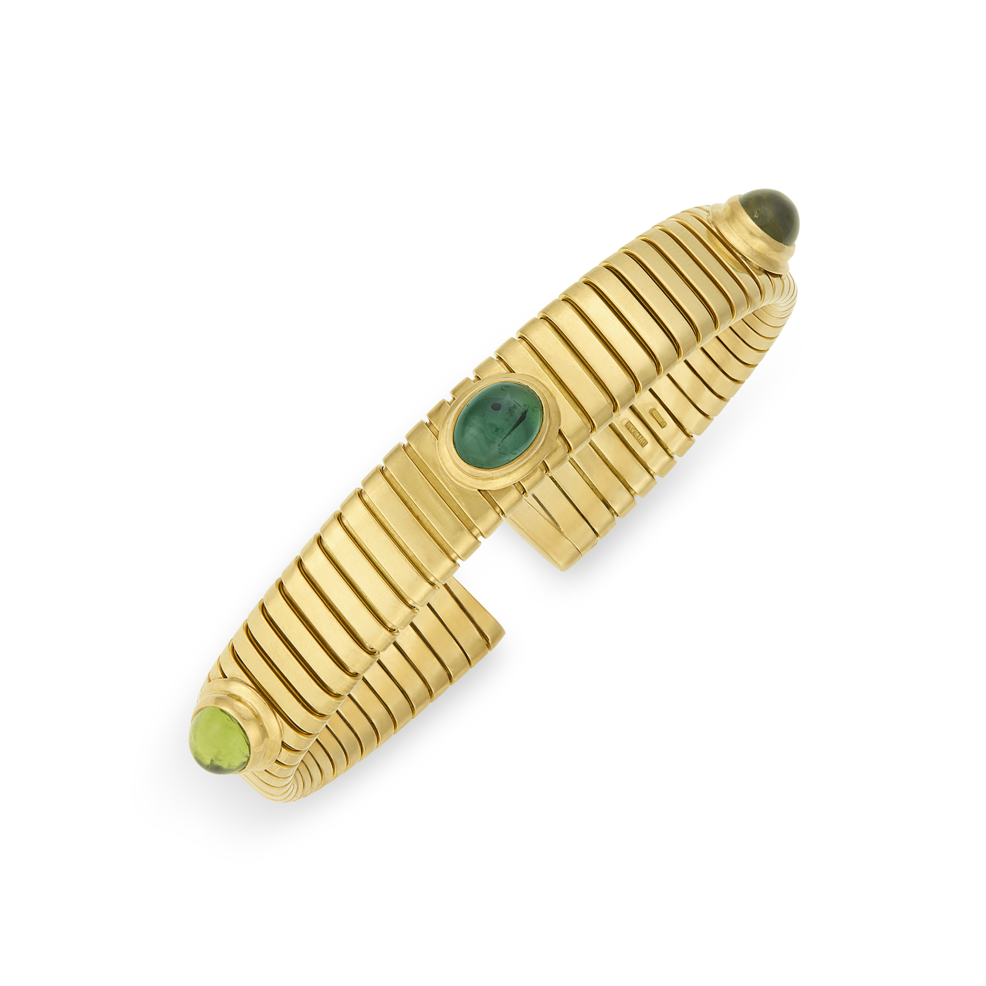 BULGARI TOURMALINE AND GOLD ‘TUBOGAS’ CUFF BRACELET