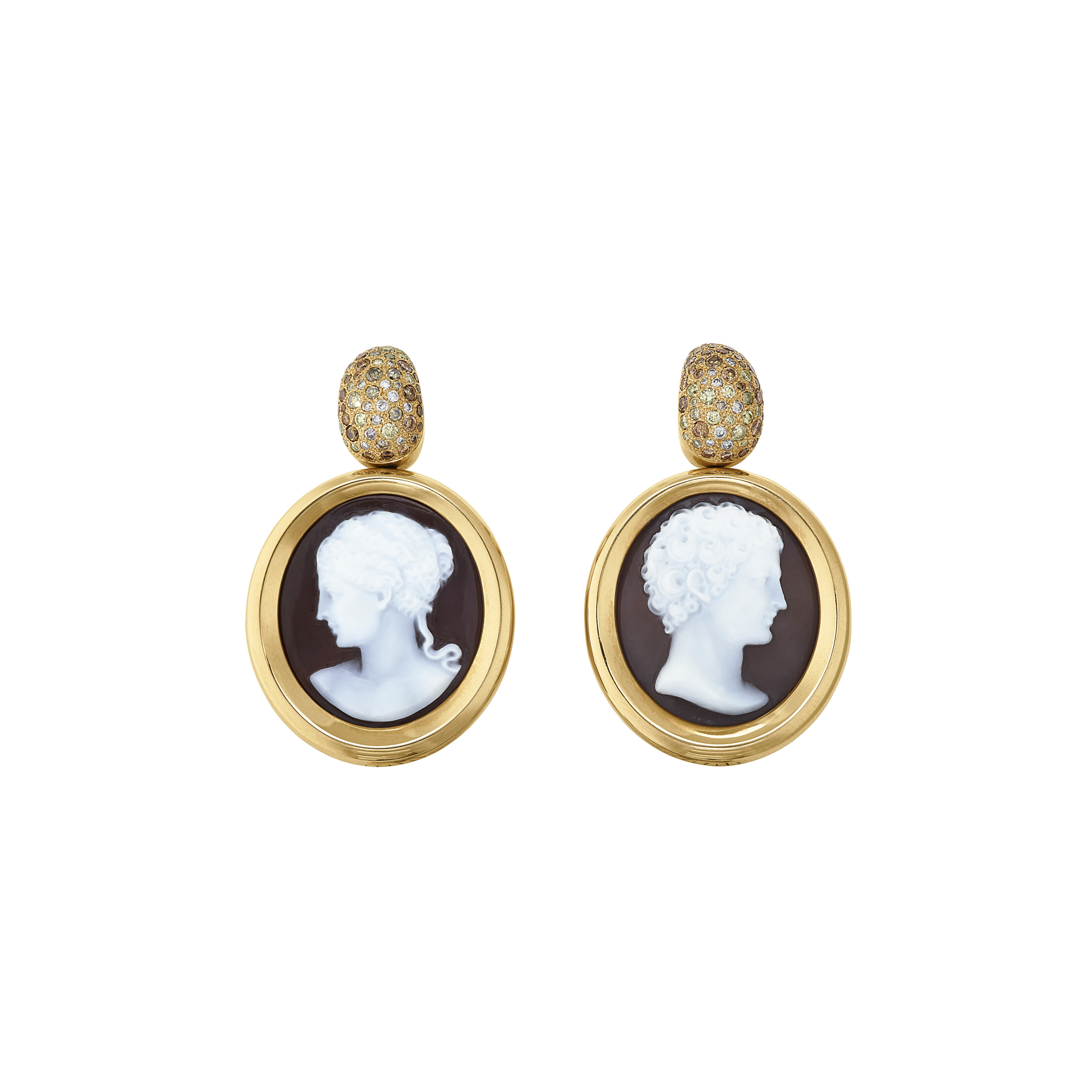 POMELLATO CAMEO AND COLORED DIAMOND EARRINGS