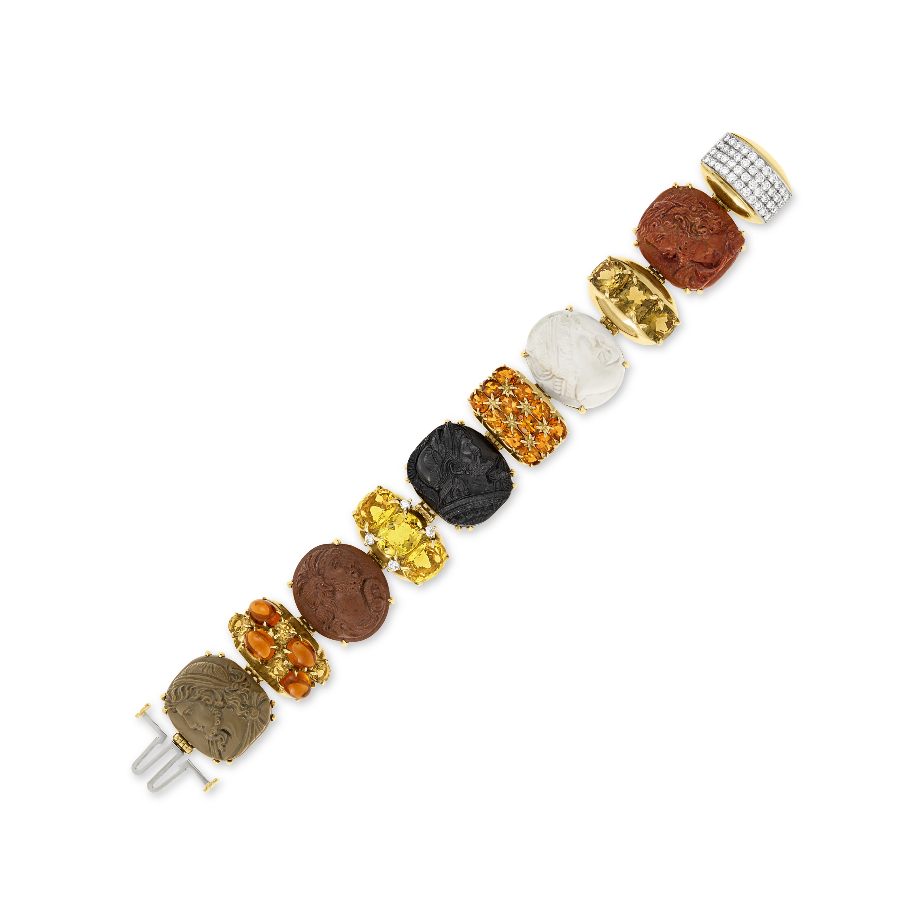 SEAMAN SCHEPPS CAMEO, QUARTZ AND DIAMOND 'RIO' BRACELET