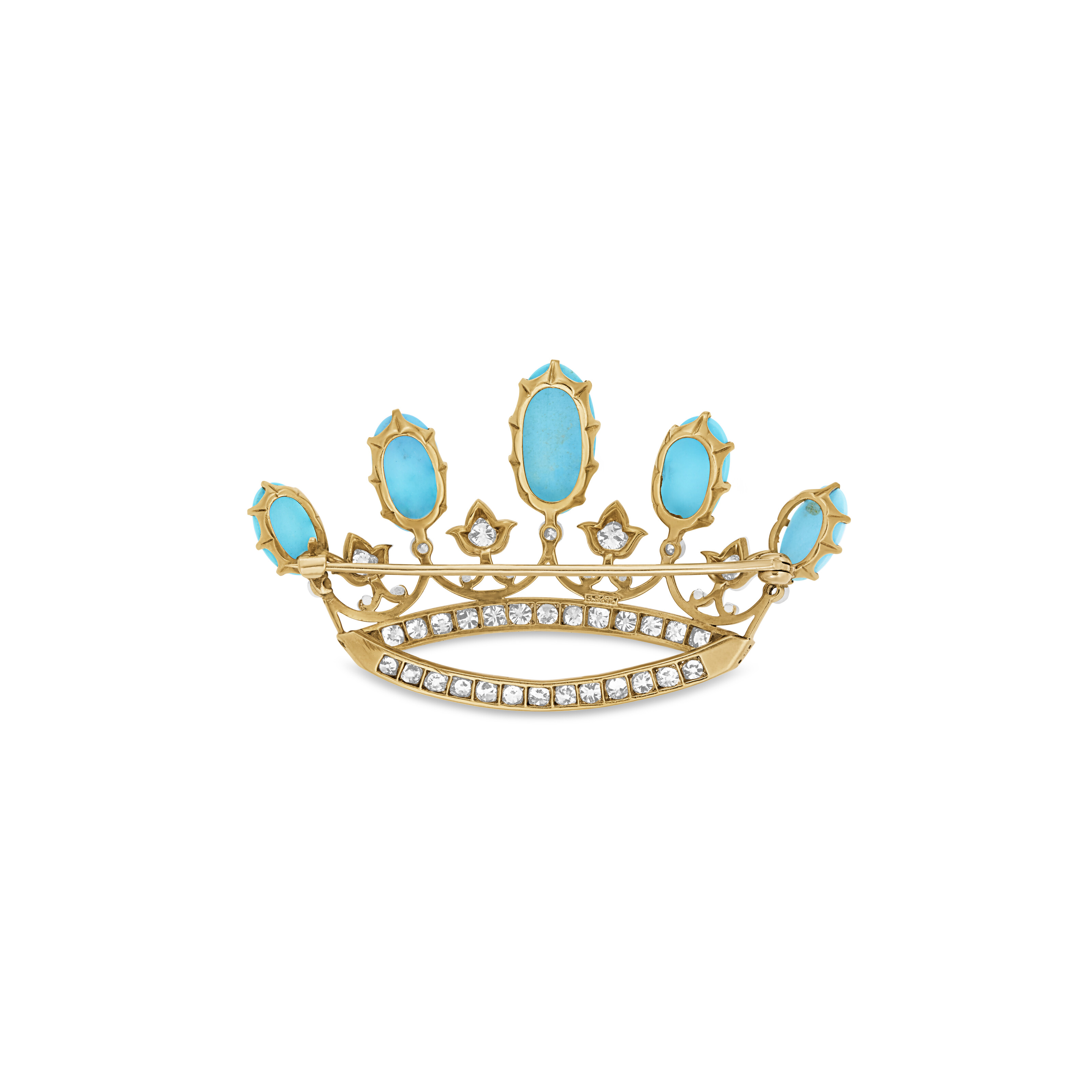 BLACK, STARR & FROST ANTIQUE TURQUOISE AND DIAMOND CROWN BROOCH image 3