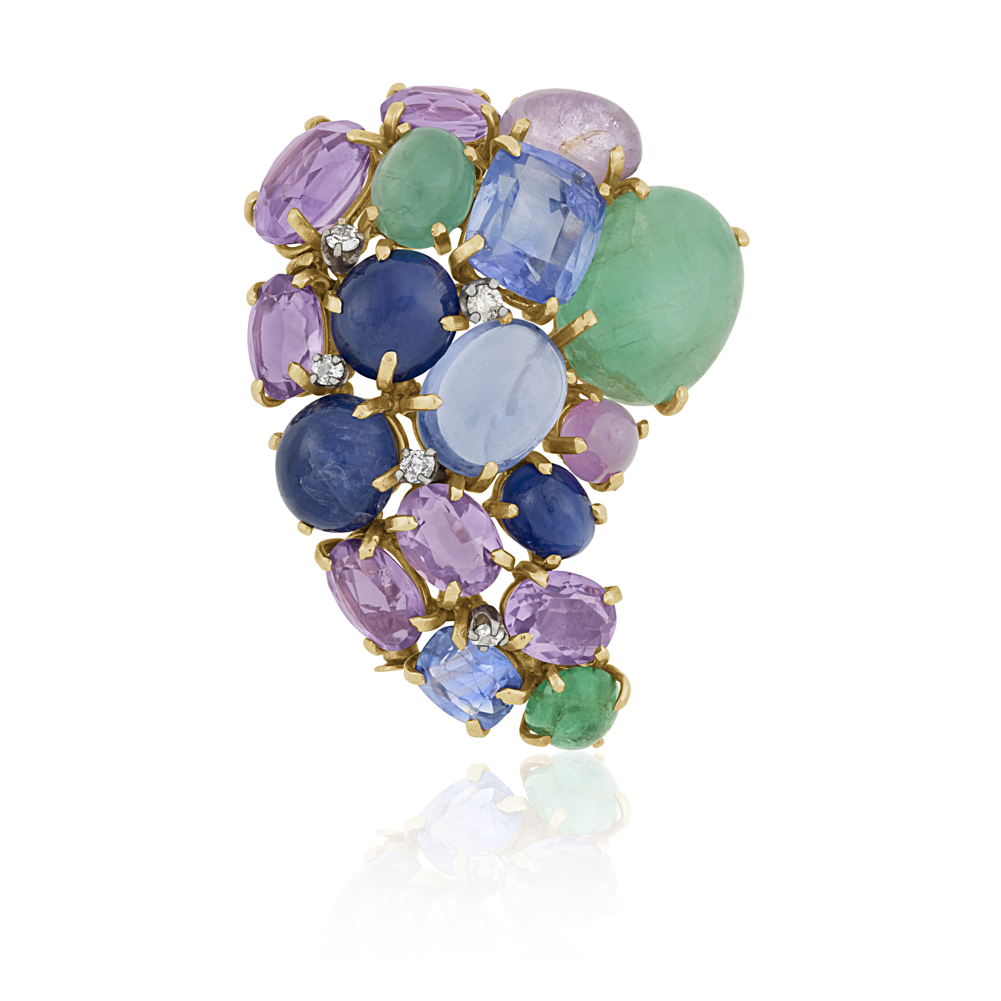 SEAMAN SCHEPPS MULTI-GEM AND DIAMOND BROOCH WITH UNSIGNED MULTI-GEM DIAMOND BROOCH AND EARRINGS image 5