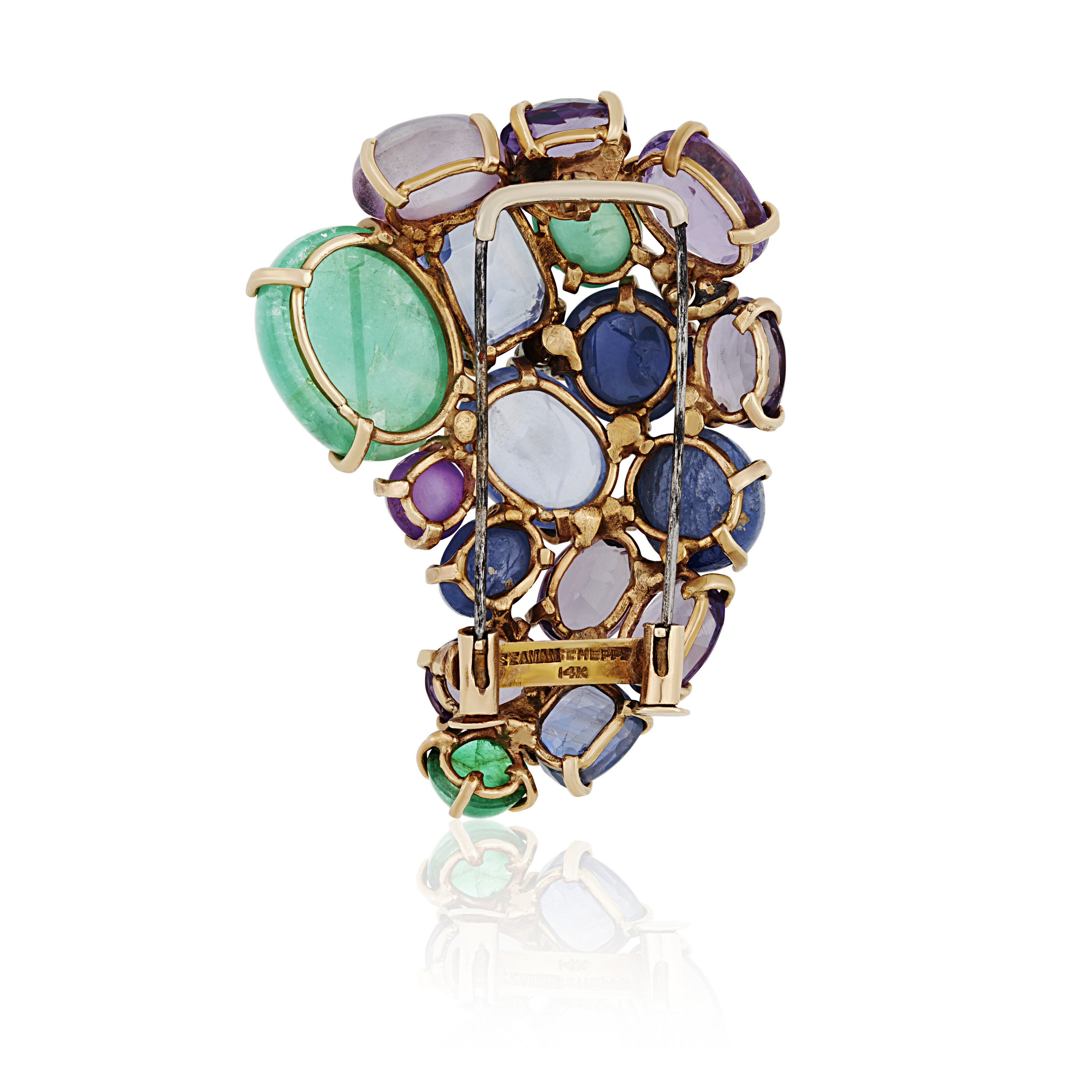 SEAMAN SCHEPPS MULTI-GEM AND DIAMOND BROOCH WITH UNSIGNED MULTI-GEM DIAMOND BROOCH AND EARRINGS image 6