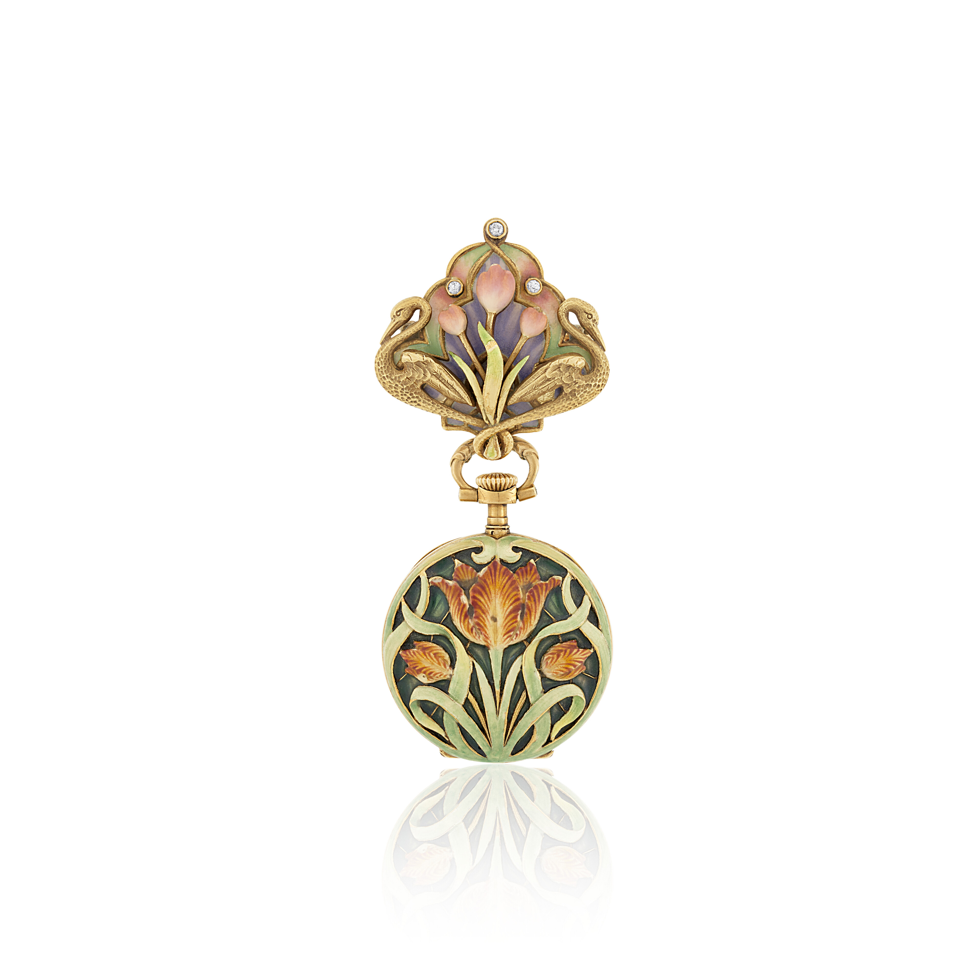 PATEK PHILIPPE ART NOUVEAU ENAMEL AND DIAMOND PENDANT-WATCH