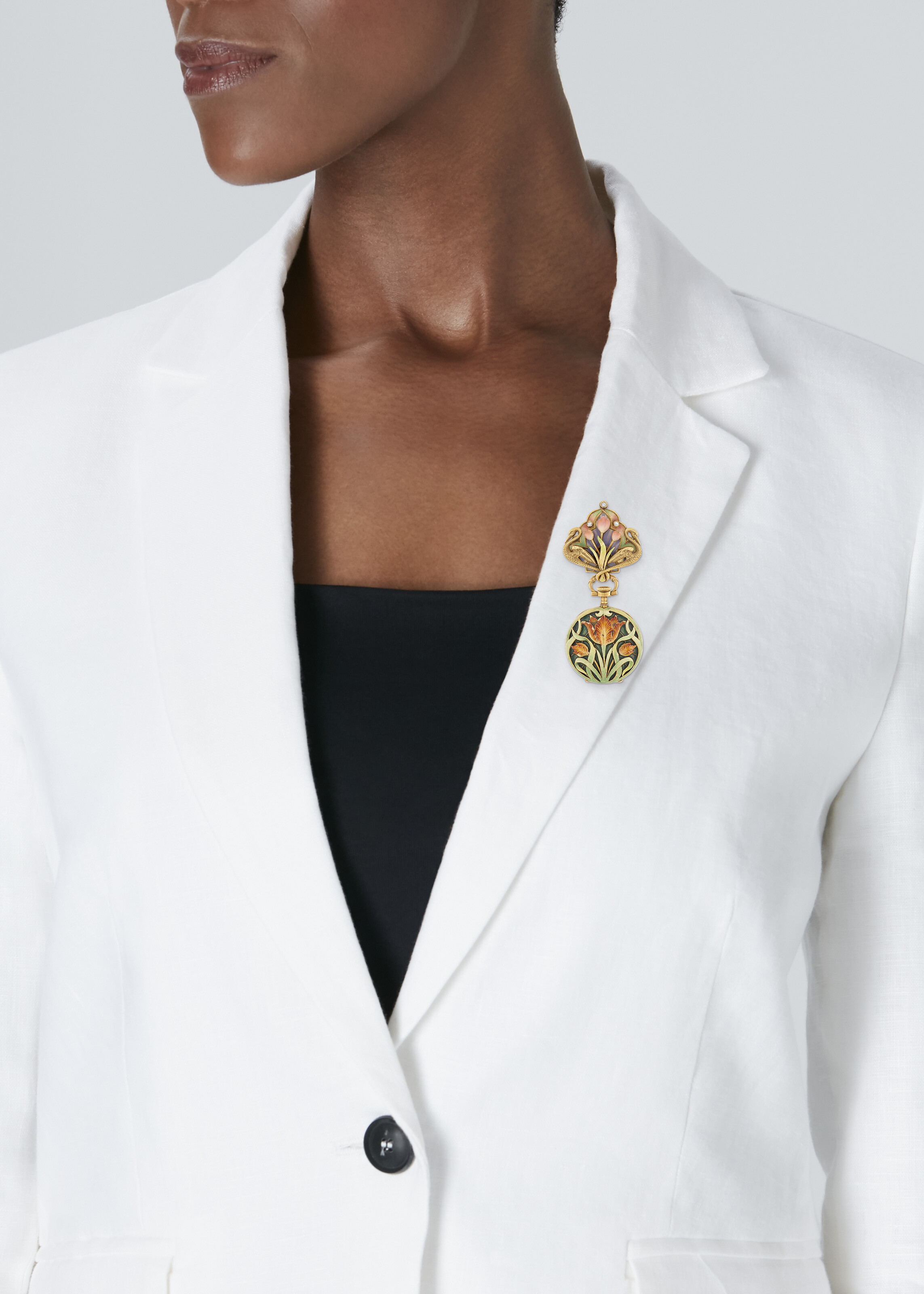 PATEK PHILIPPE ART NOUVEAU ENAMEL AND DIAMOND PENDANT-WATCH image 2