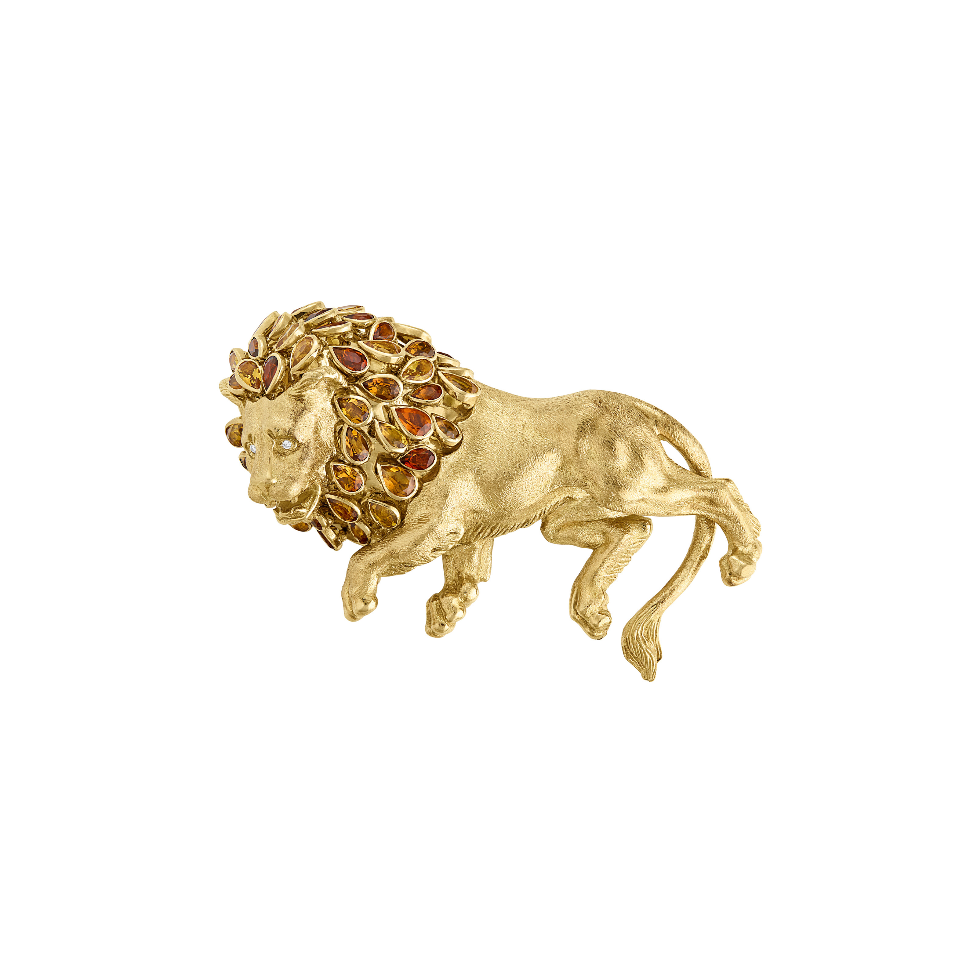 CHANEL CITRINE, DIAMOND AND GOLD LION BROOCH