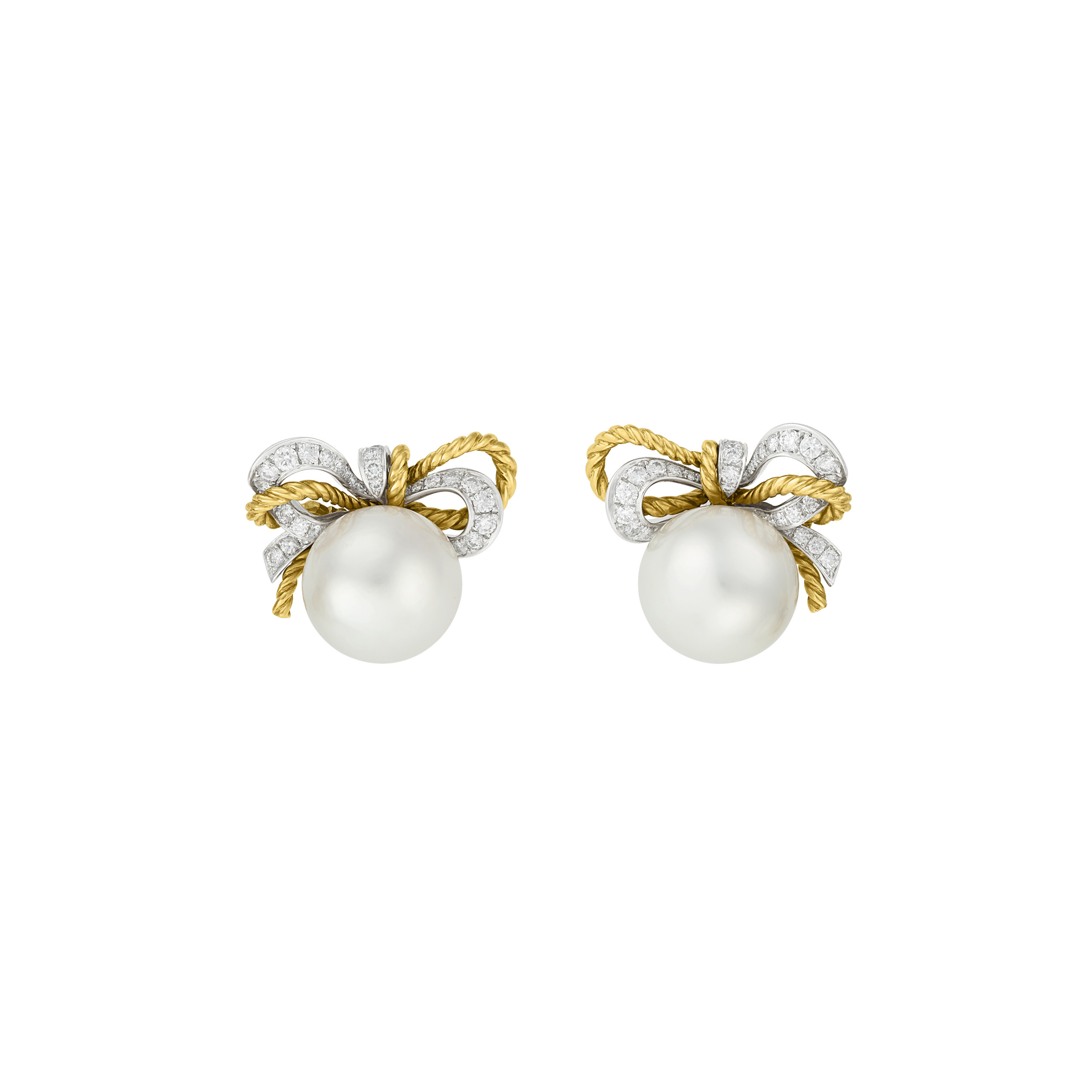 VERDURA CULTURED PEARL AND DIAMOND BOW EARRINGS