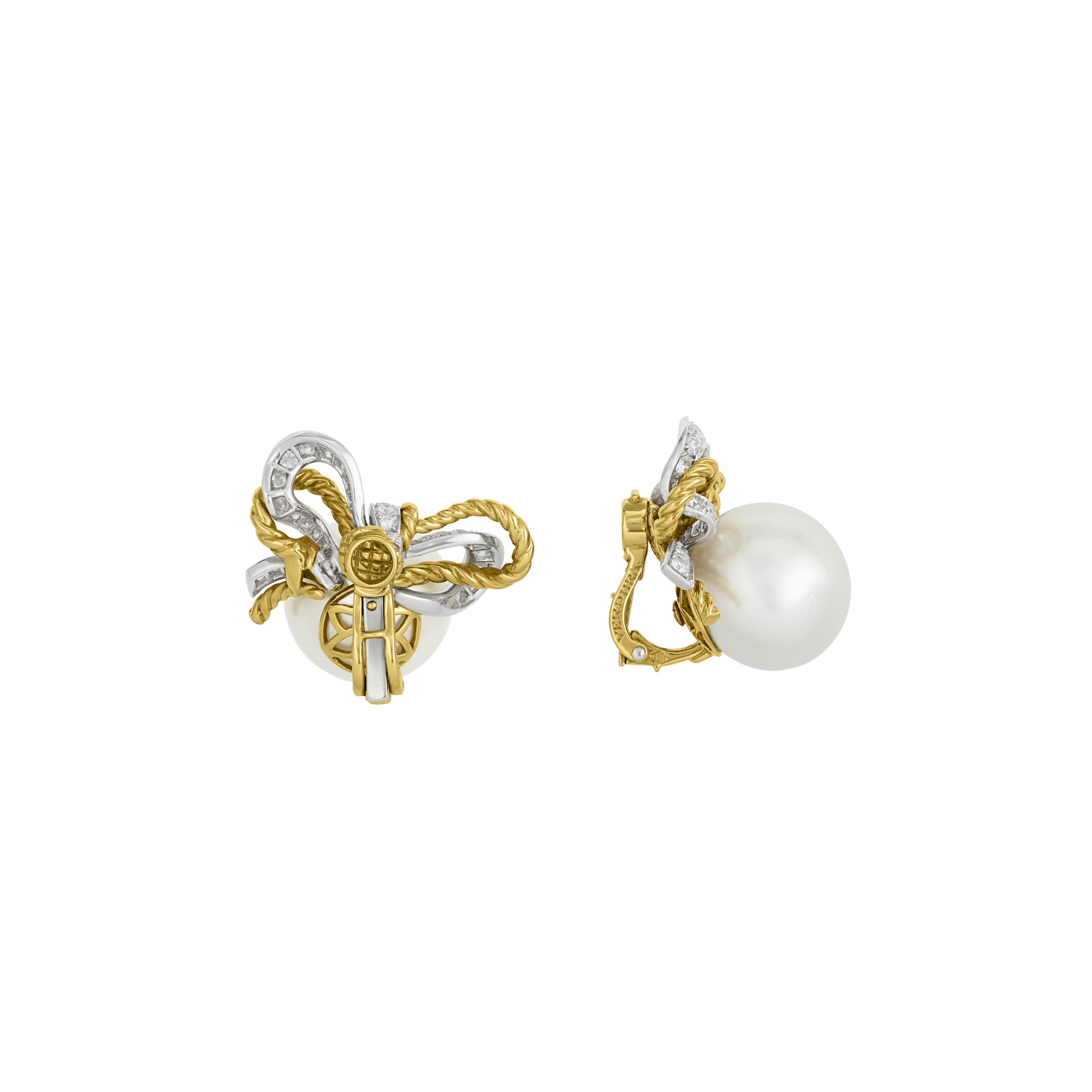 VERDURA CULTURED PEARL AND DIAMOND BOW EARRINGS image 3