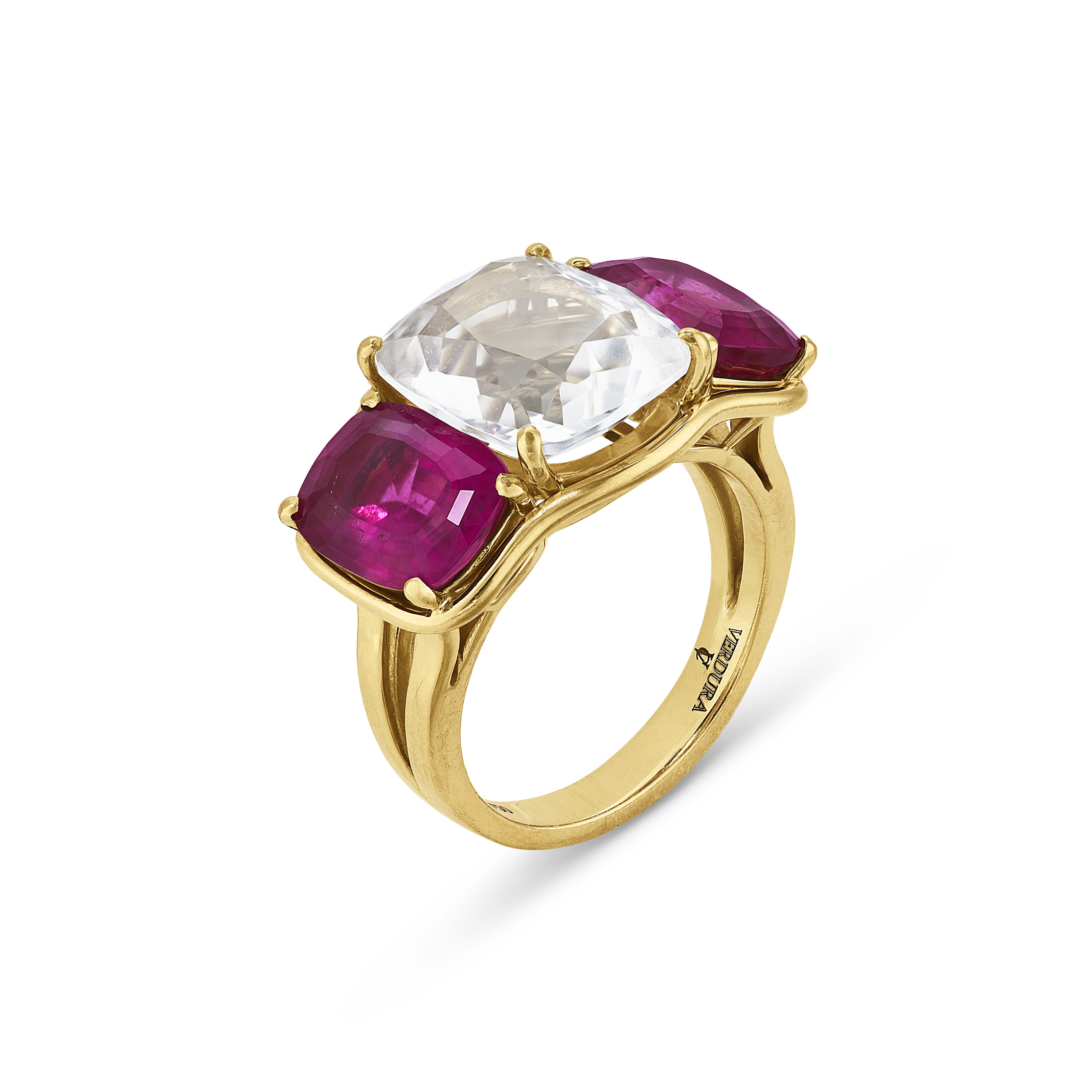 VERDURA WHITE TOPAZ AND PINK TOURMALINE 'THREE STONE' RING