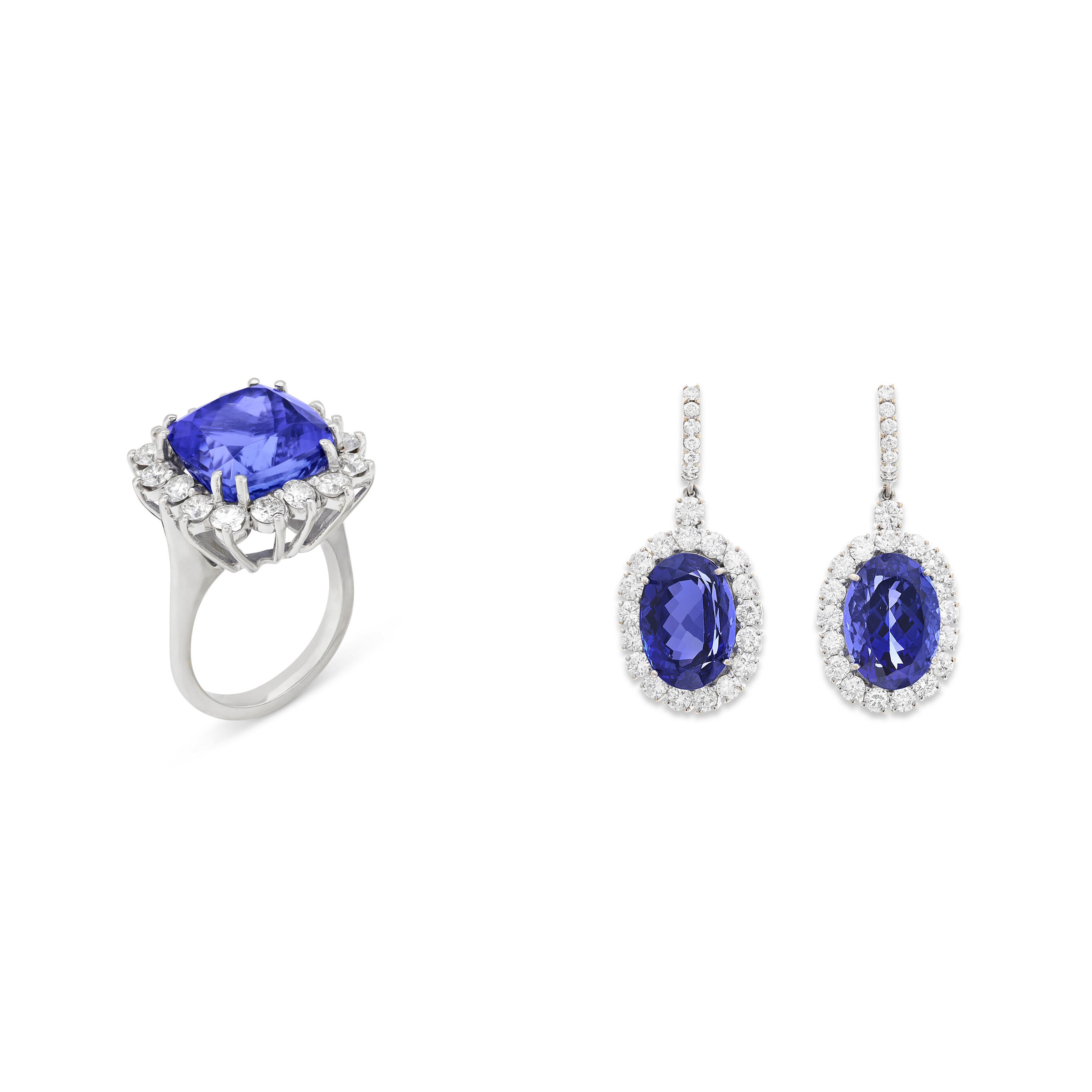 SET OF TANZANITE AND DIAMOND JEWELRY