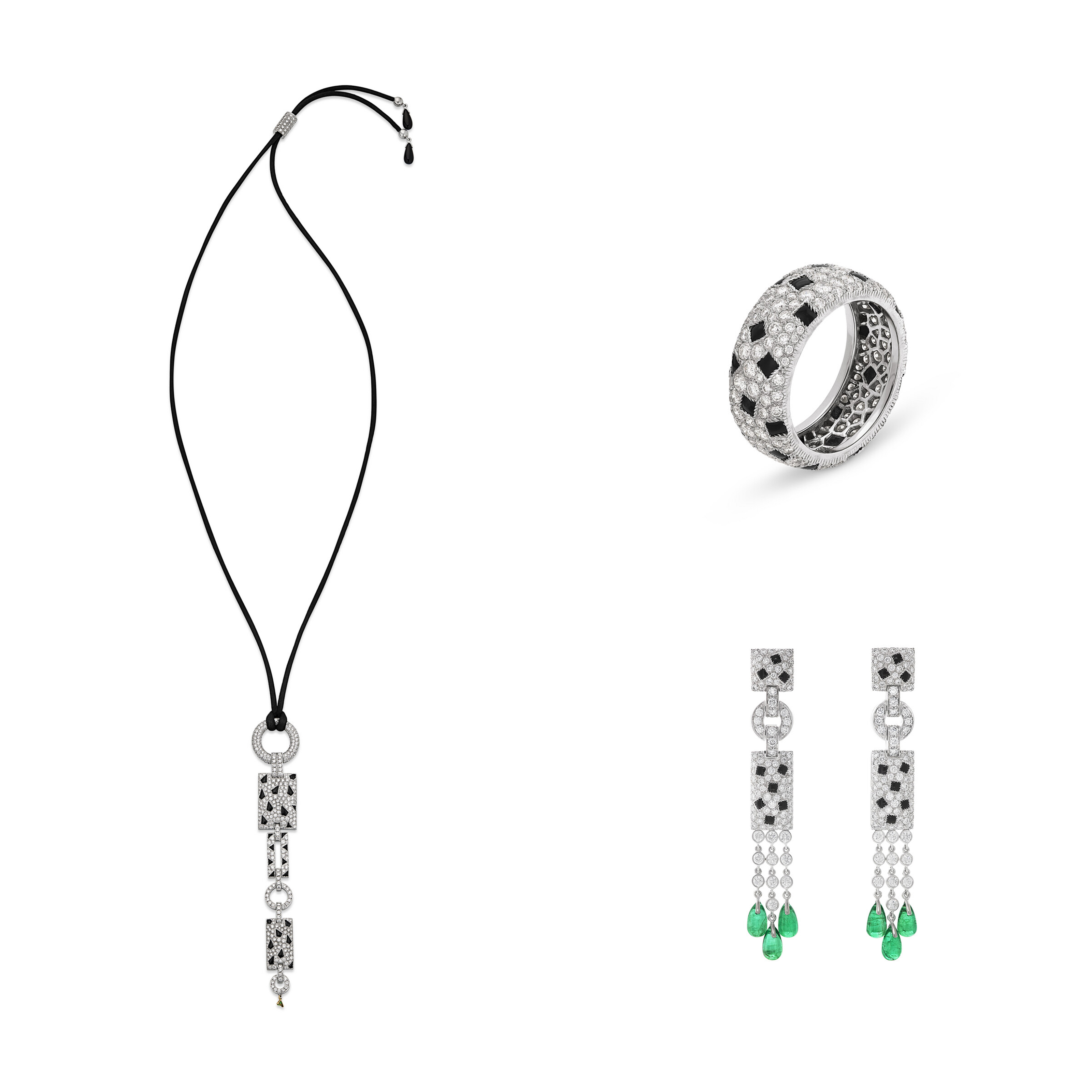 CARTIER GROUP OF DIAMOND, EMERALD AND ONYX 'PANTHÈRE' JEWELRY