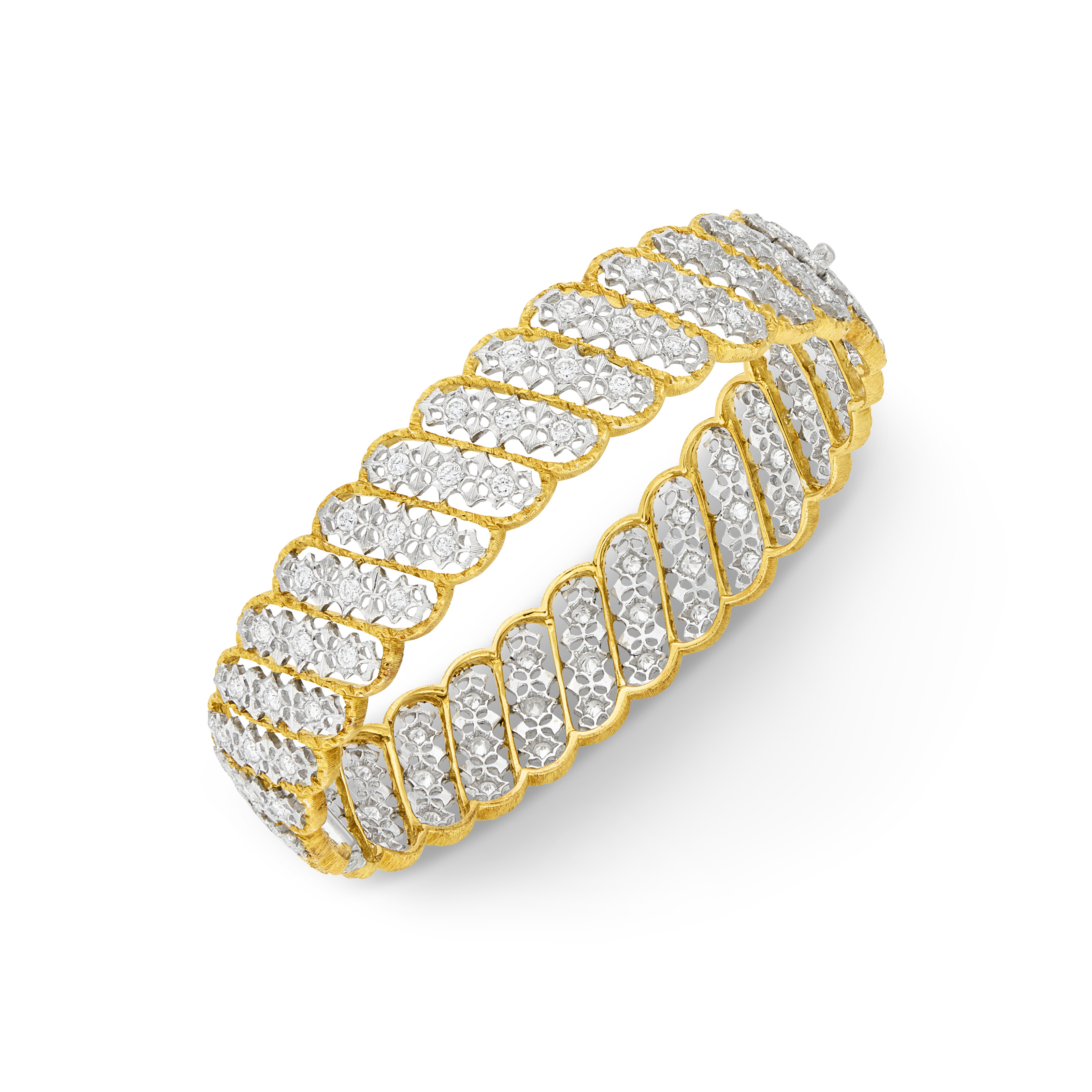 BUCCELLATI DIAMOND AND BI-COLORED GOLD 'ÉTOILÉE' BANGLE BRACELET