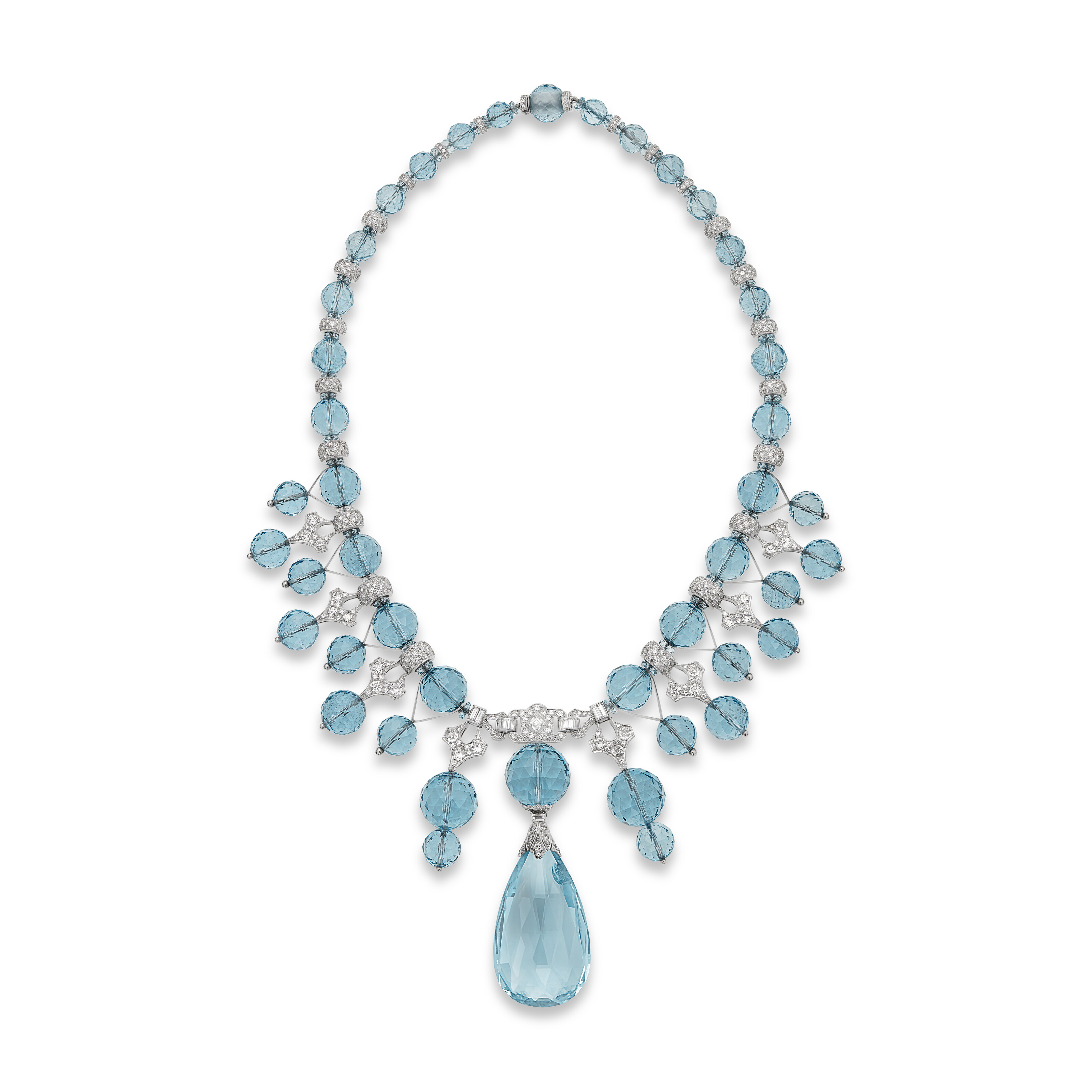 AQUAMARINE AND DIAMOND NECKLACE AND EARRINGS image 3
