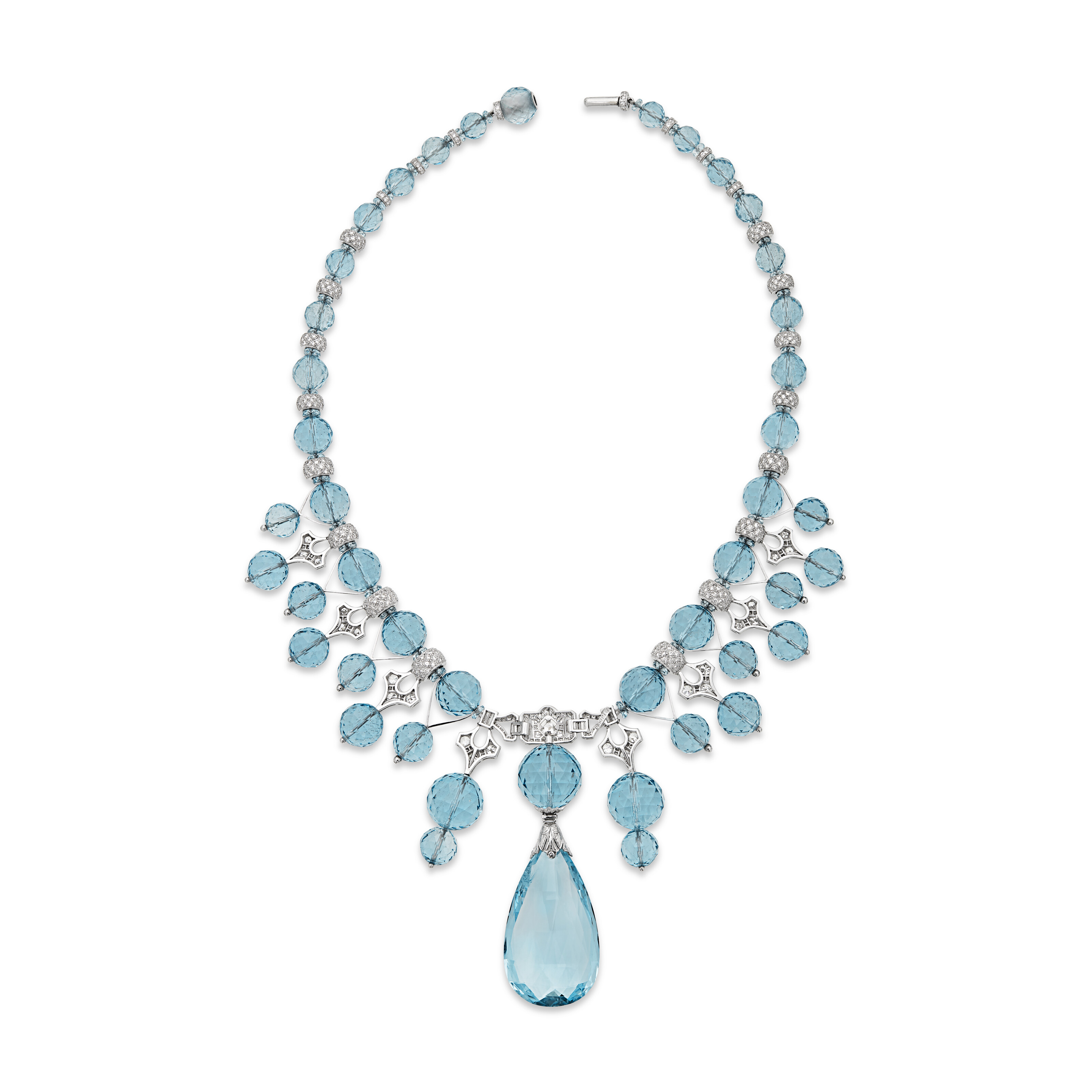 AQUAMARINE AND DIAMOND NECKLACE AND EARRINGS image 4