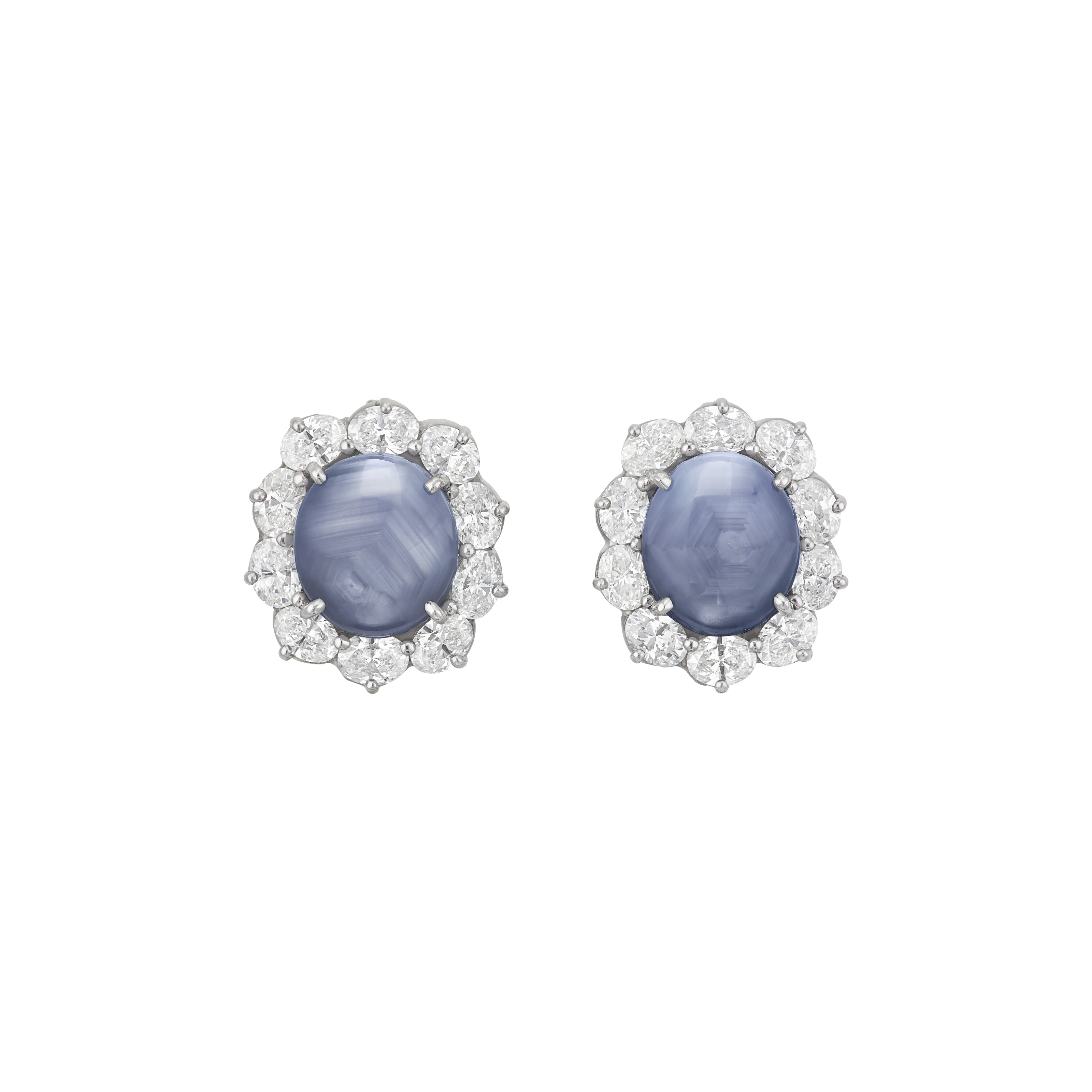 OSCAR HEYMAN & BROTHERS STAR SAPPHIRE AND DIAMOND EARRINGS
