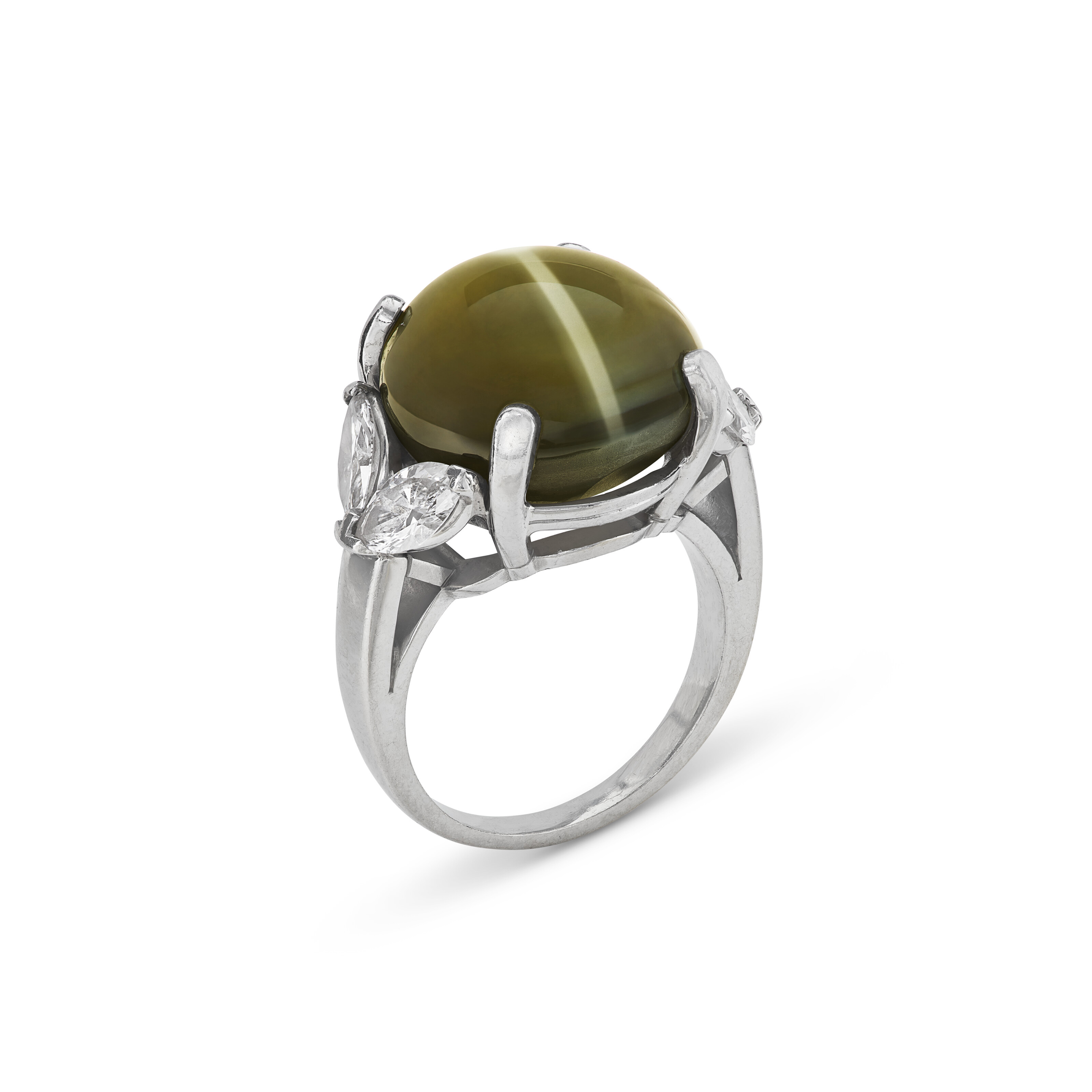 OSCAR HEYMAN & BROTHERS CAT'S EYE CHRYSOBERYL AND DIAMOND RING