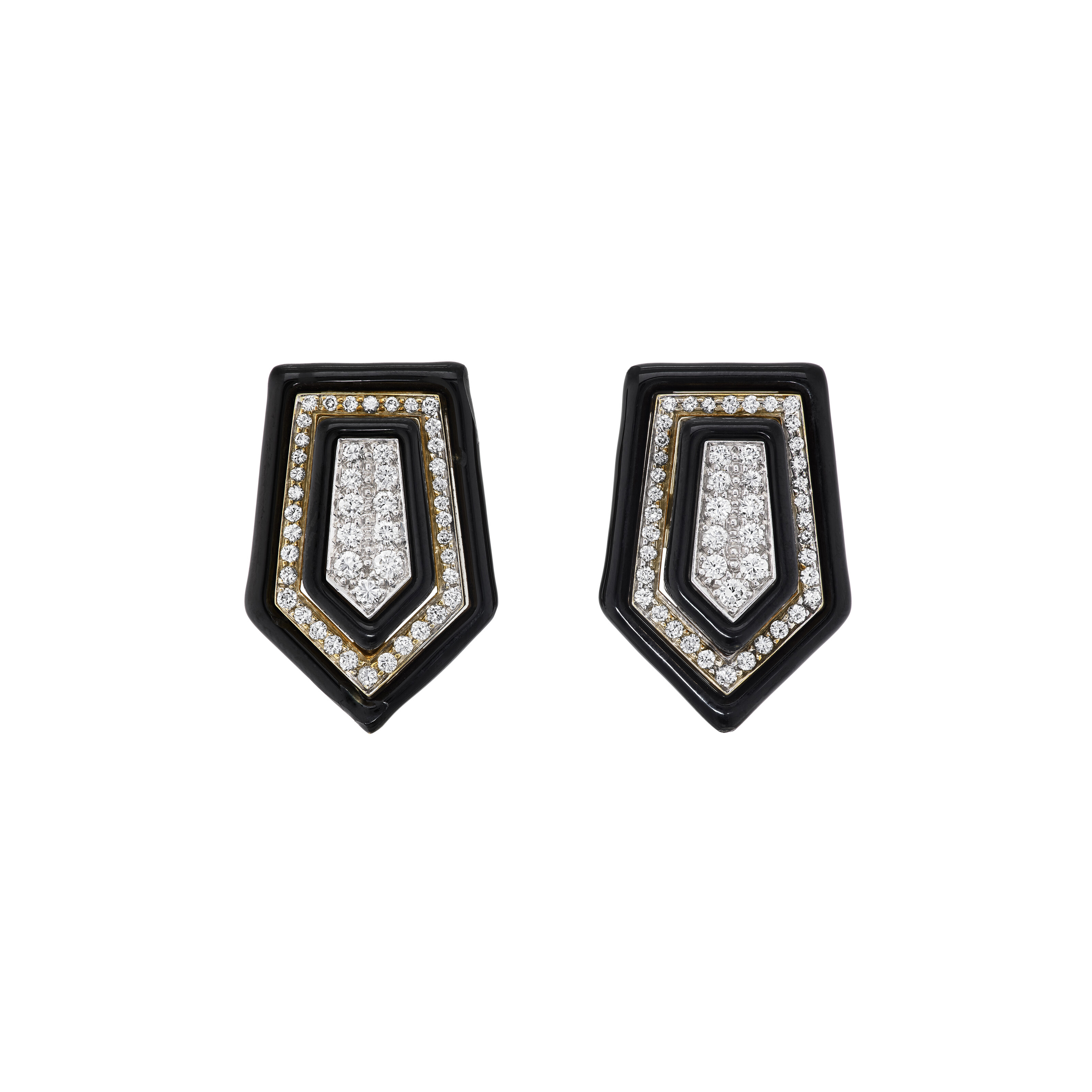 DAVID WEBB BLACK ENAMEL AND DIAMOND EARRINGS