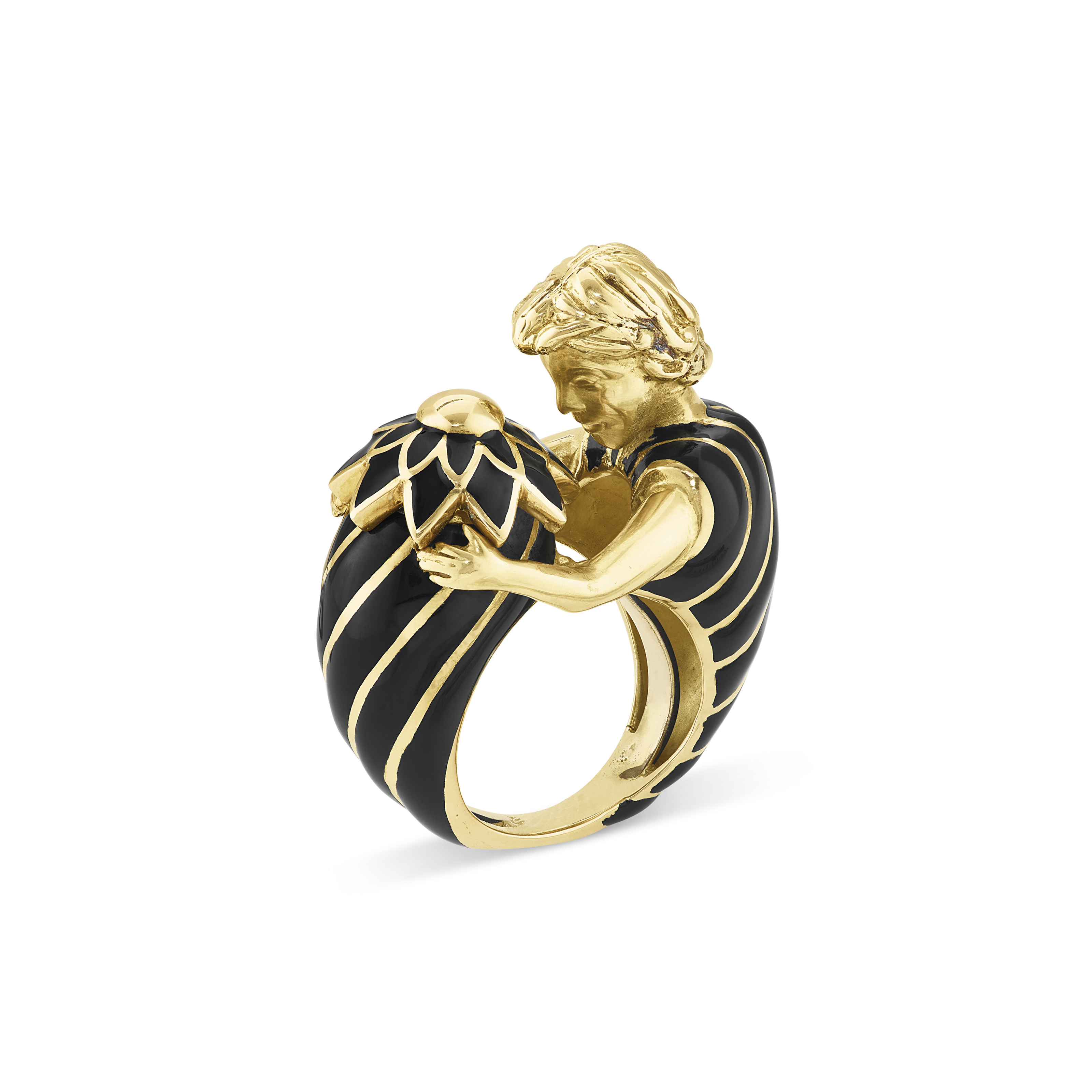 DAVID WEBB ENAMEL AND GOLD 'VIRGO' RING