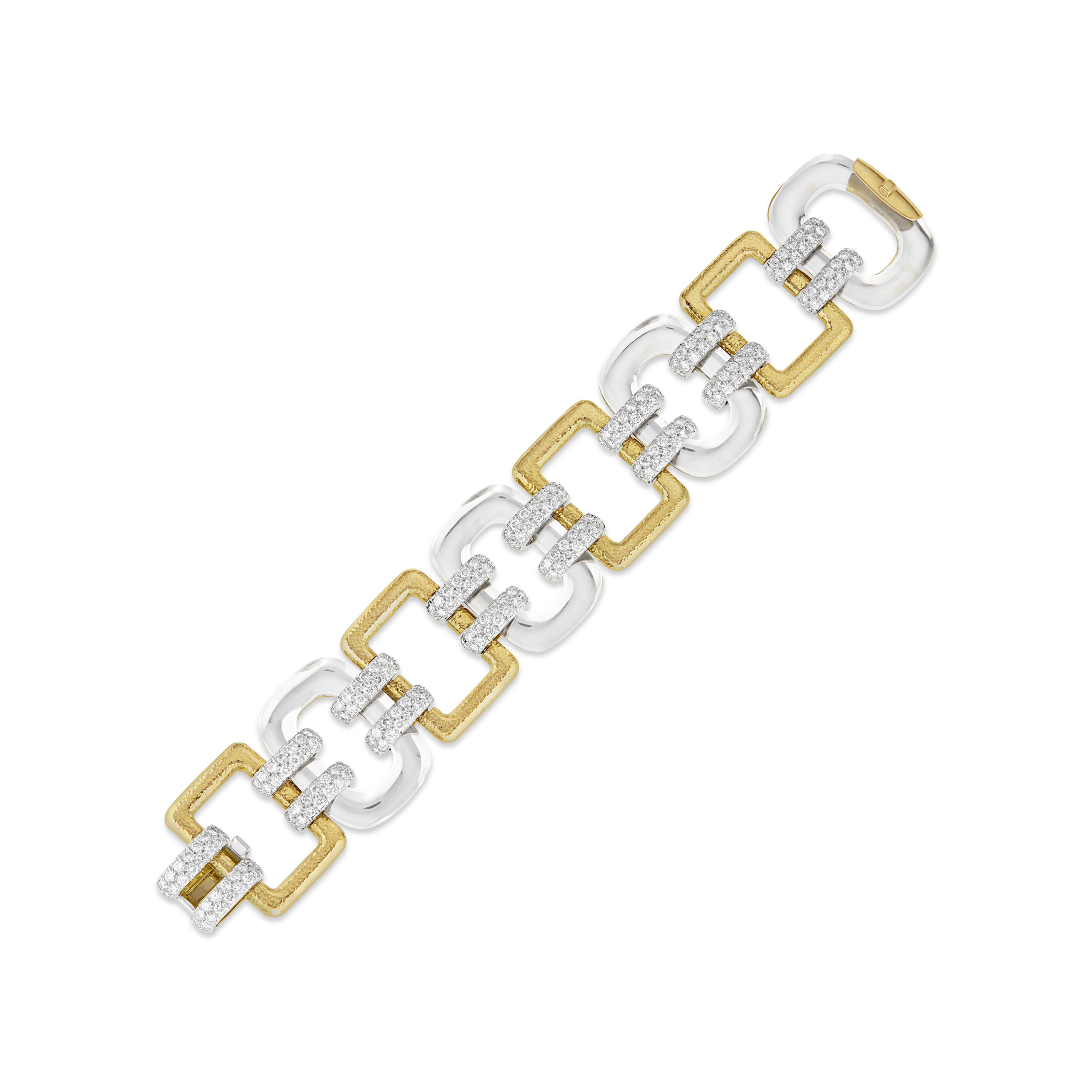 DAVID WEBB ROCK CRYSTAL, DIAMOND AND GOLD LINK BRACELET