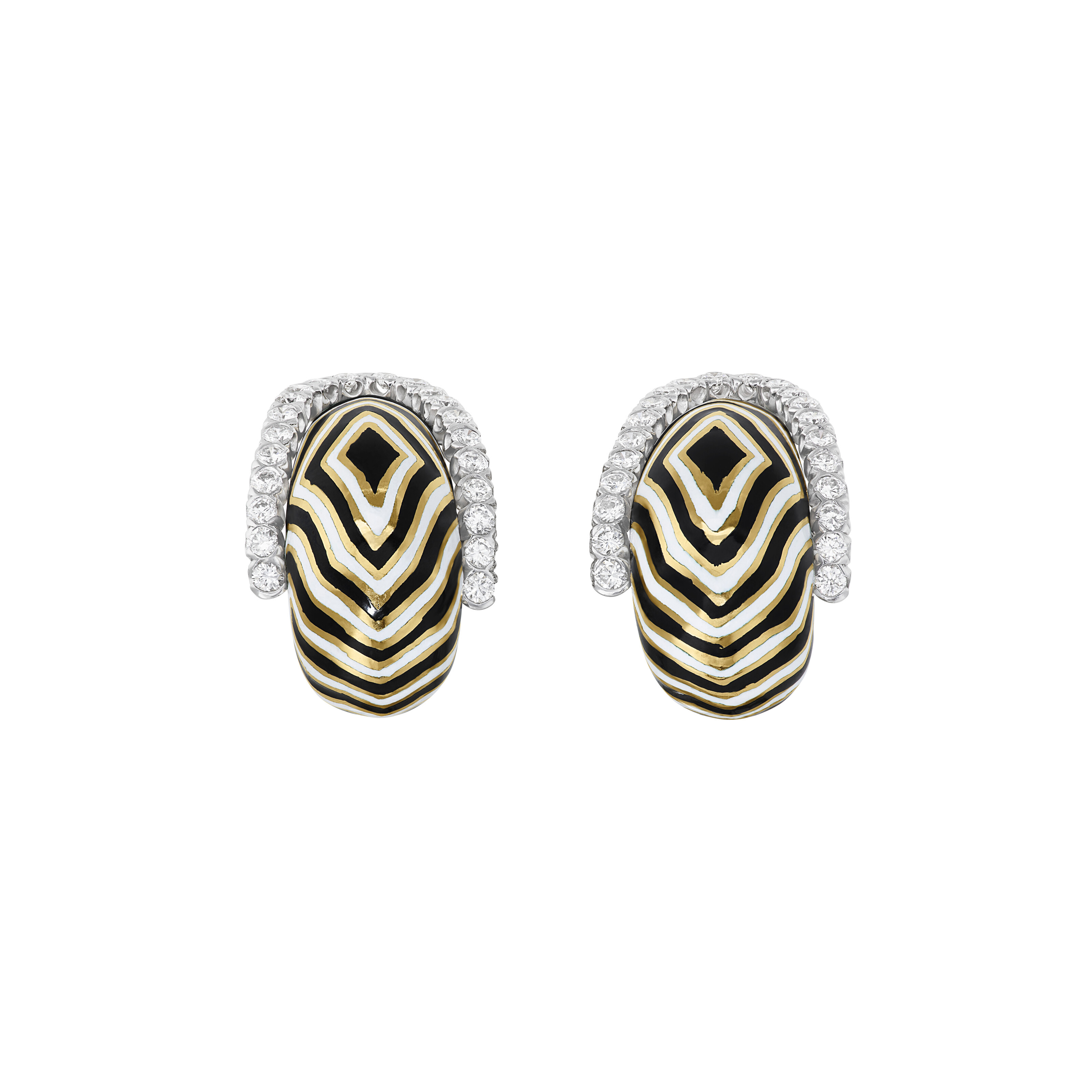 DAVID WEBB ENAMEL AND DIAMOND 'VREELAND ZEBRA' EARRINGS