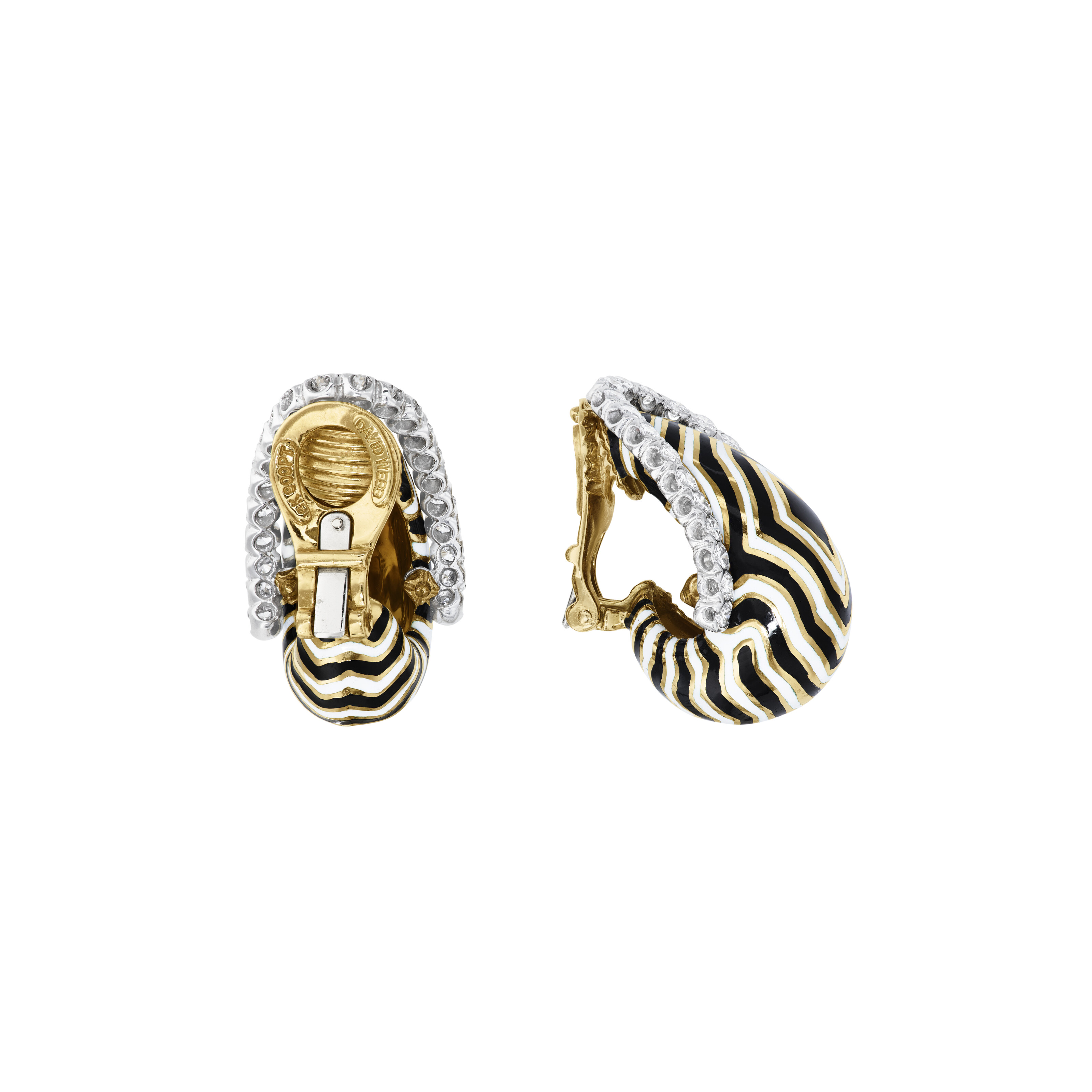 DAVID WEBB ENAMEL AND DIAMOND 'VREELAND ZEBRA' EARRINGS image 3