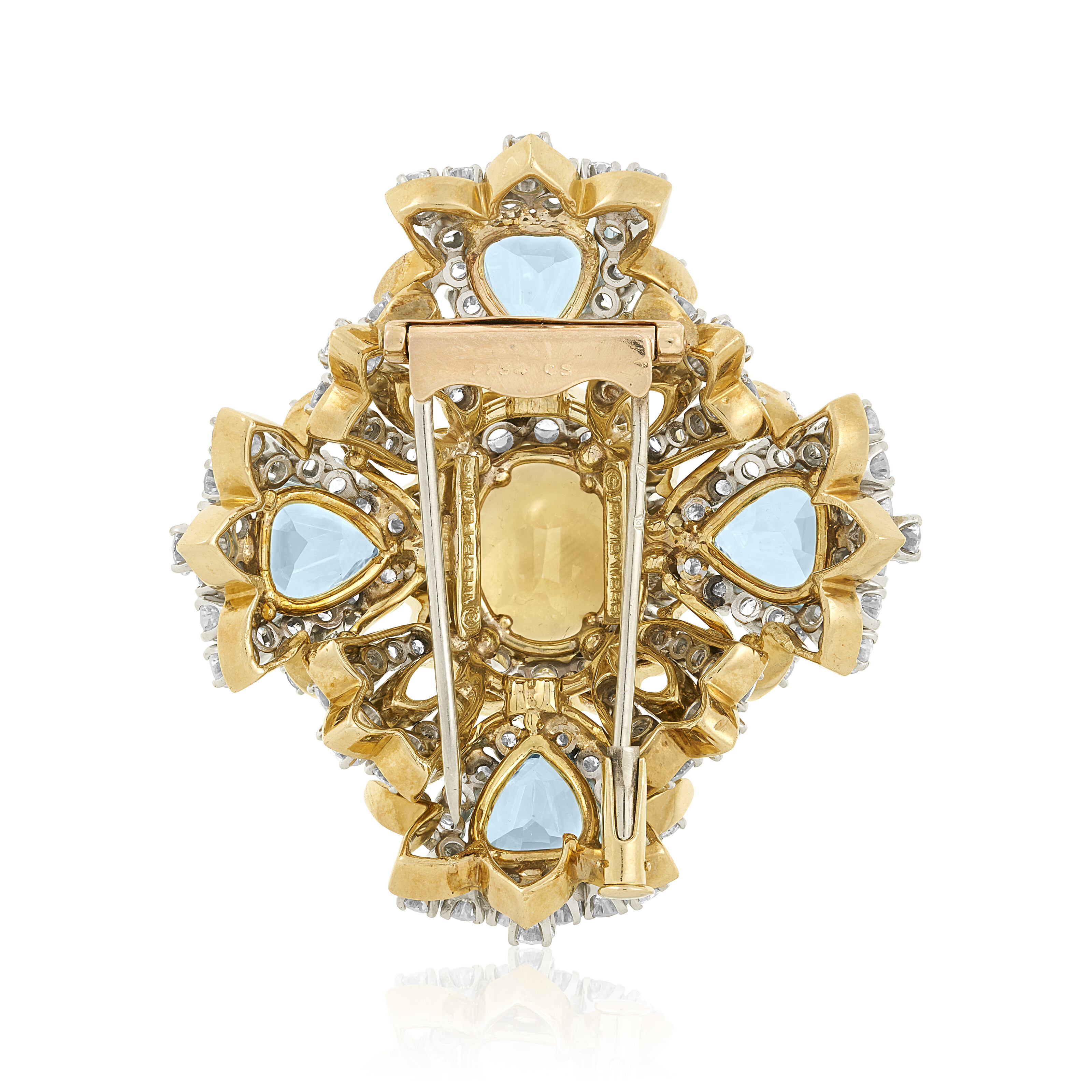 DAVID WEBB YELLOW SAPPHIRE, AQUMARINE AND DIAMOND CLIP-BROOCH image 3