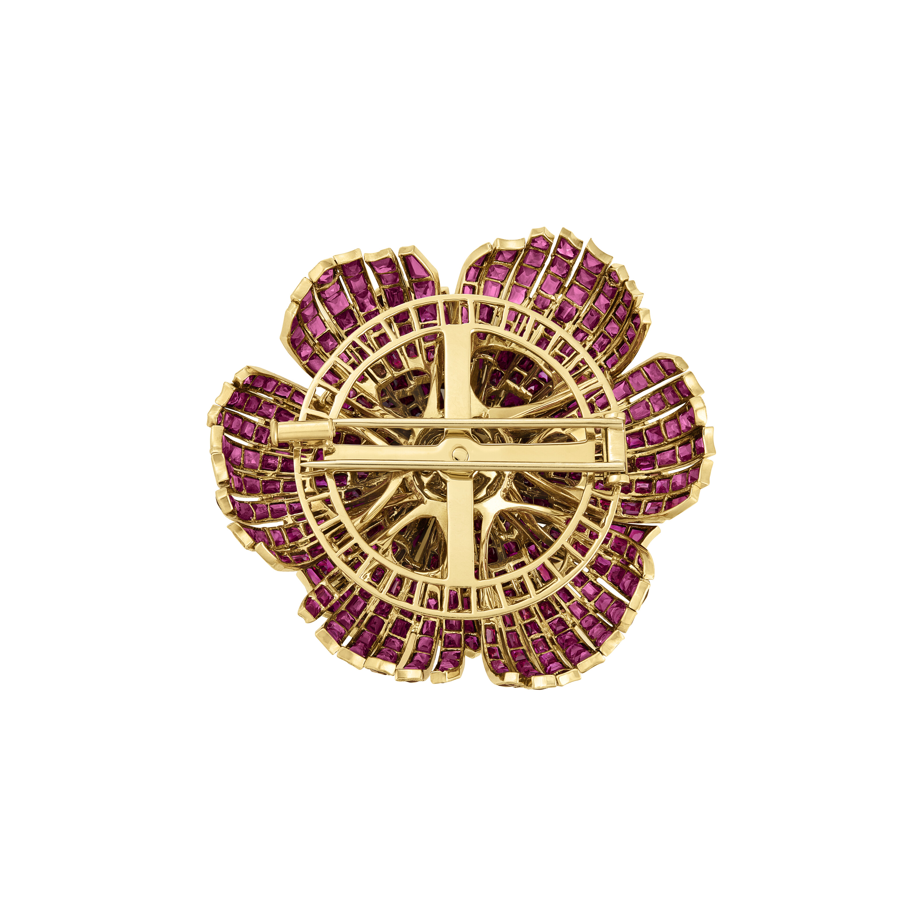 DIAMOND AND SYNTHETIC RUBY FLOWER BROOCH image 3