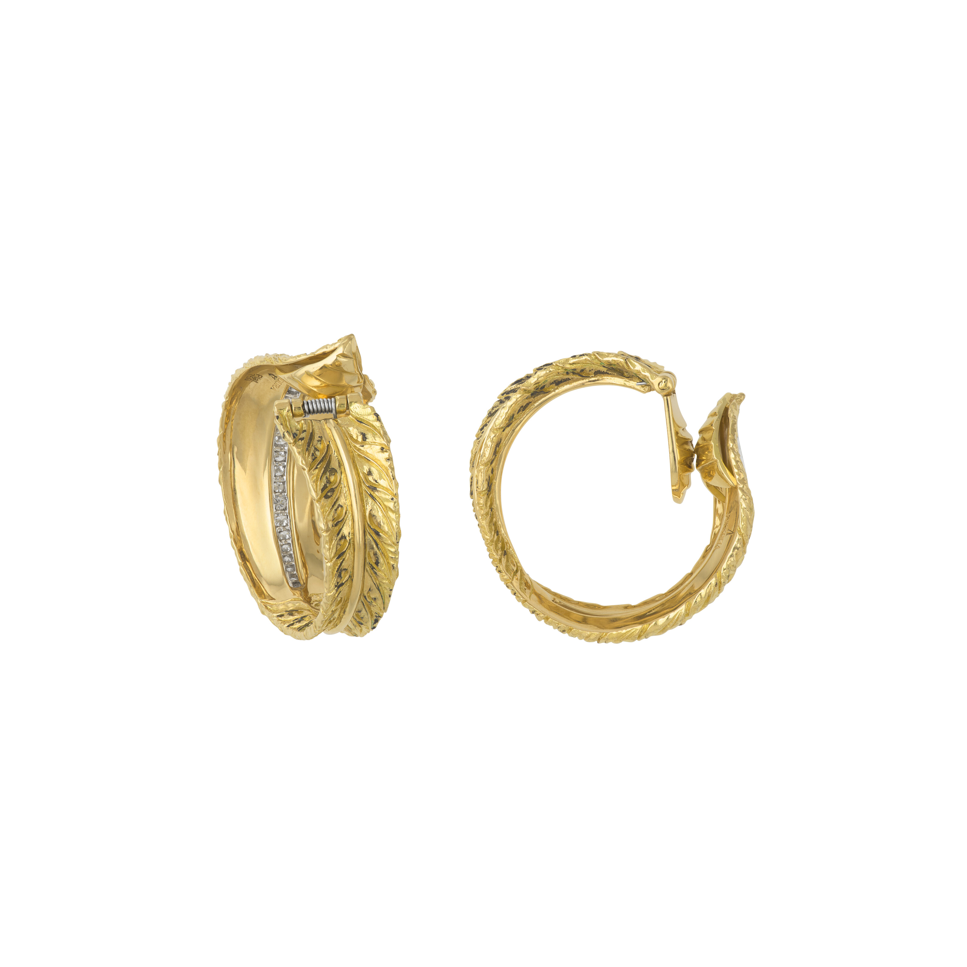 VERDURA DIAMOND AND GOLD 'FEATHER HOOP' EARRINGS image 3