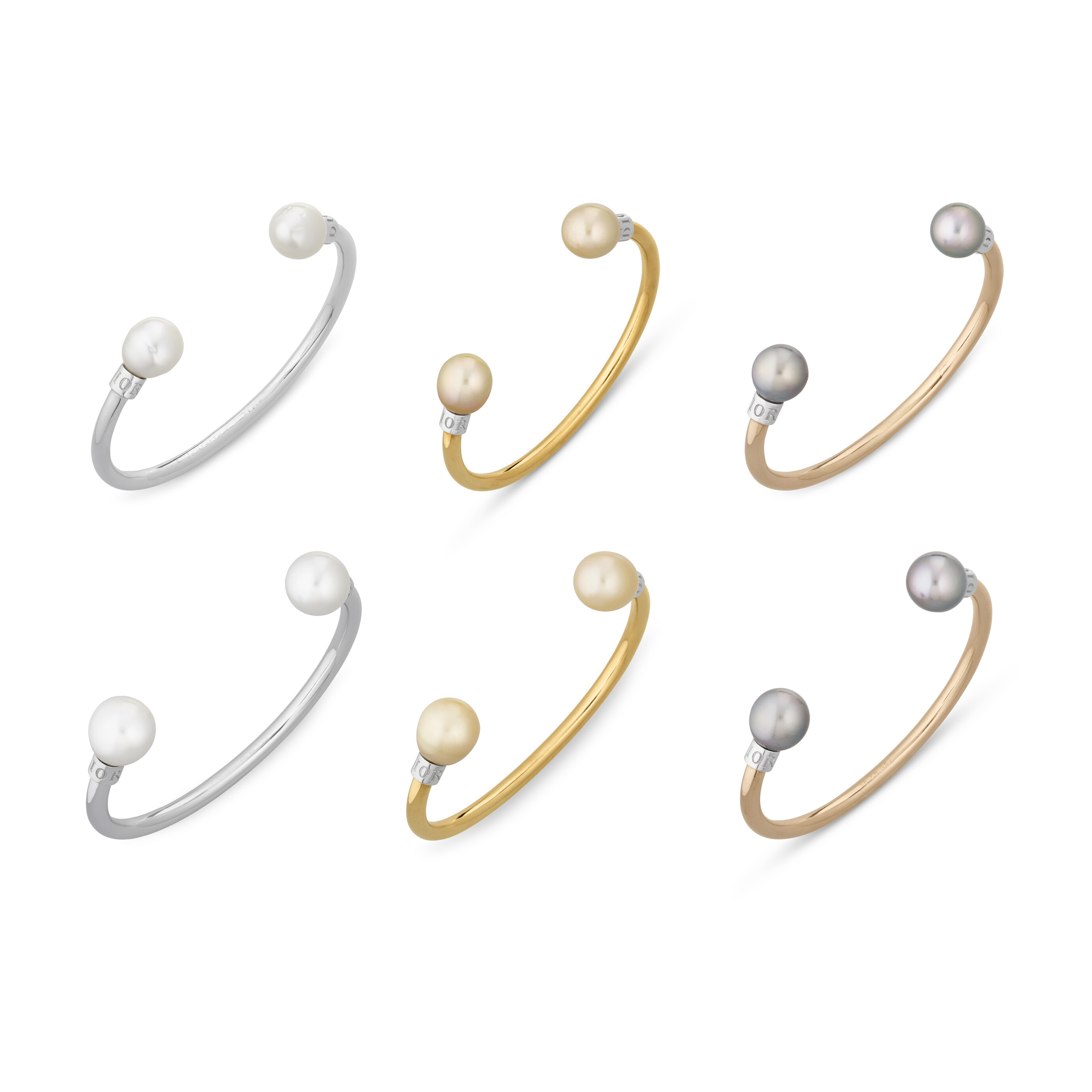 DIOR GROUP OF SIX CULTURED PEARL AND GOLD CUFF BRACELETS