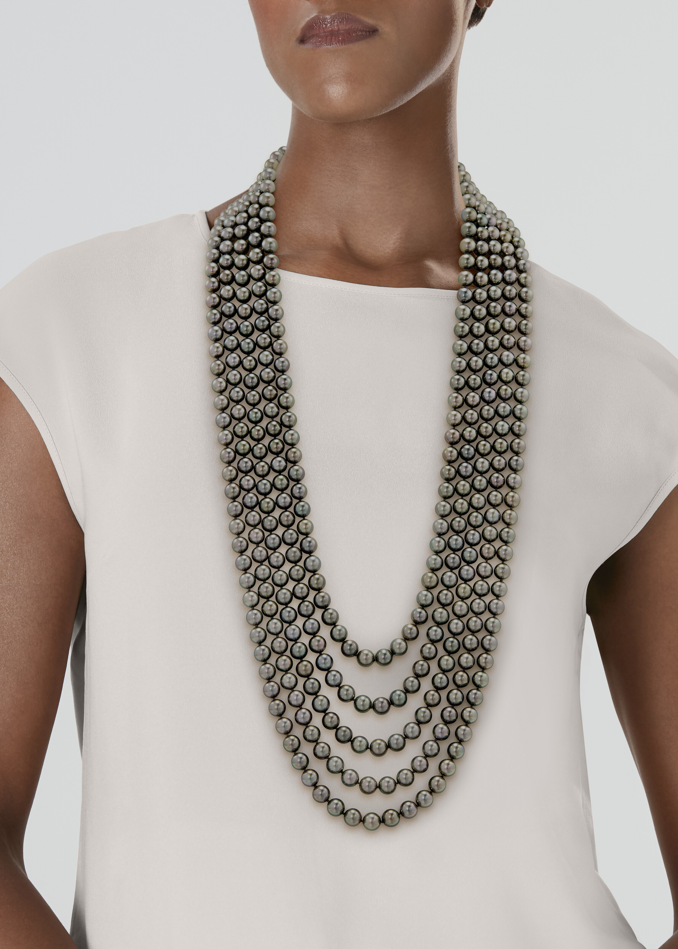 MULTI-STRAND BLACK CULTURED PEARL, SAPPHIRE AND DIAMOND NECKLACE image 3