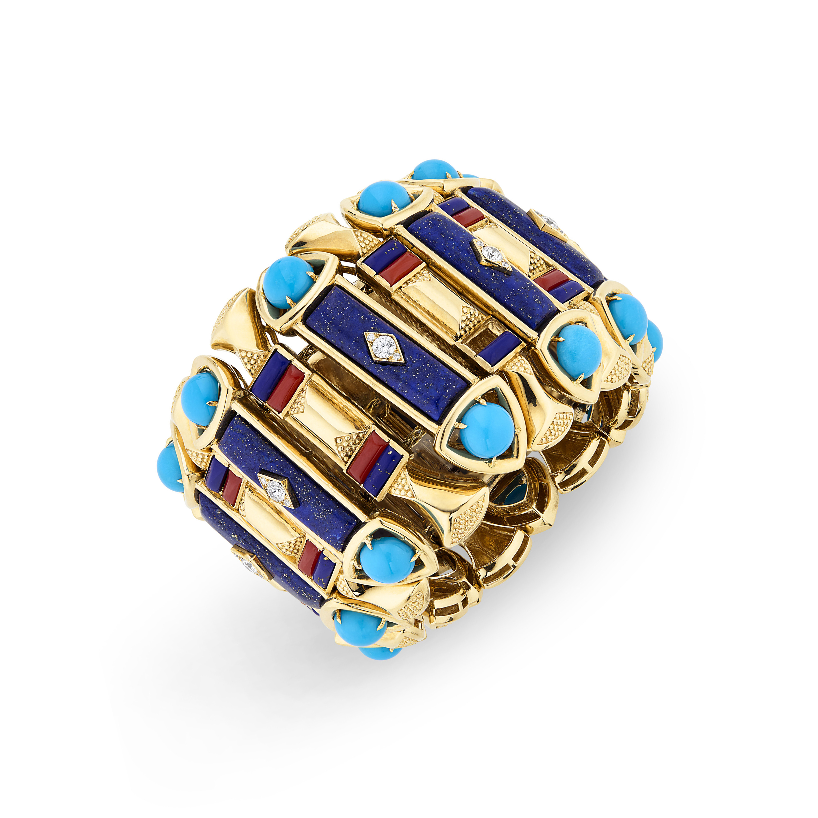 TURQUOISE, LAPIS LAZULI, CORAL AND DIAMOND BRACELET