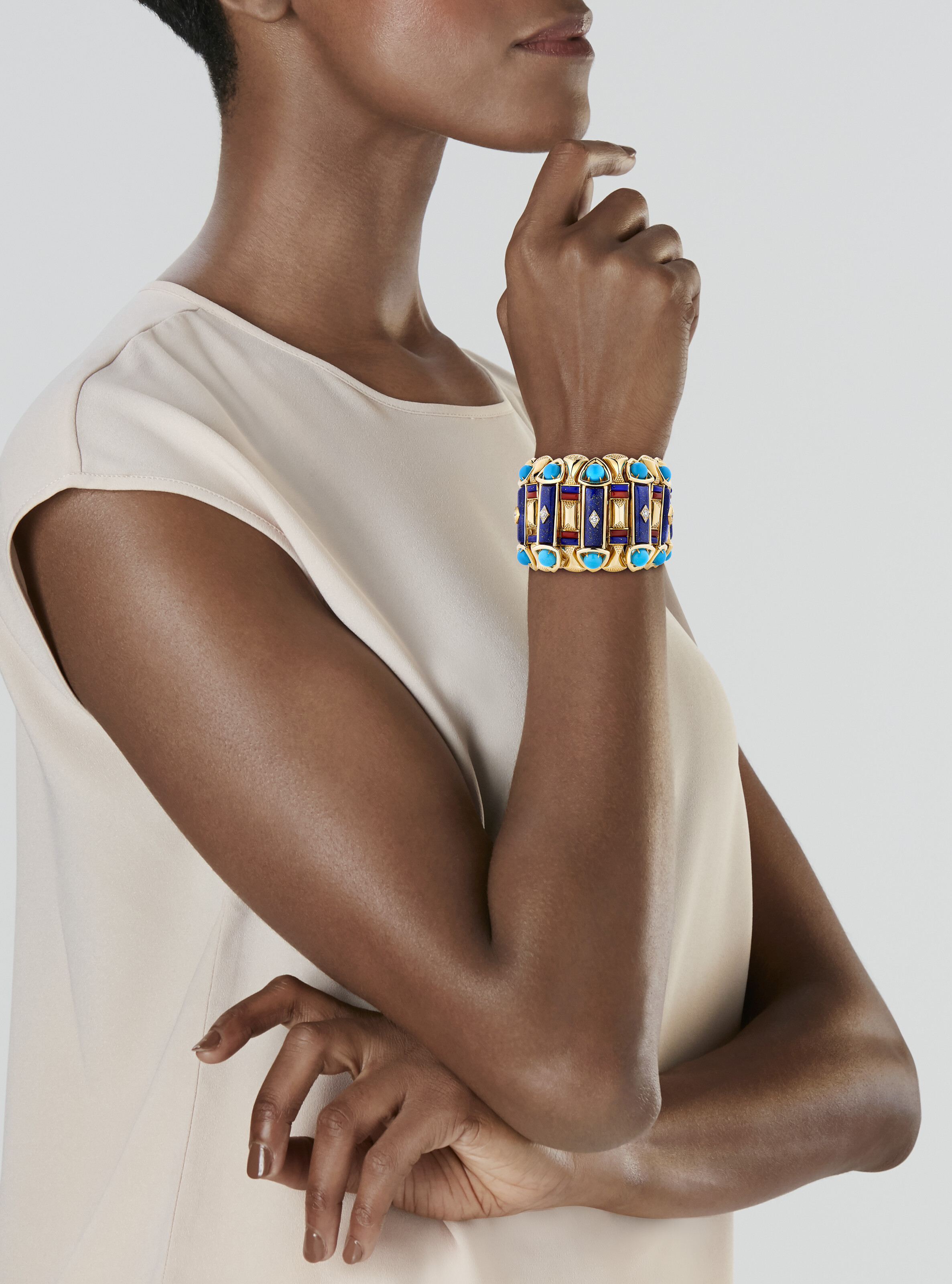 TURQUOISE, LAPIS LAZULI, CORAL AND DIAMOND BRACELET image 2