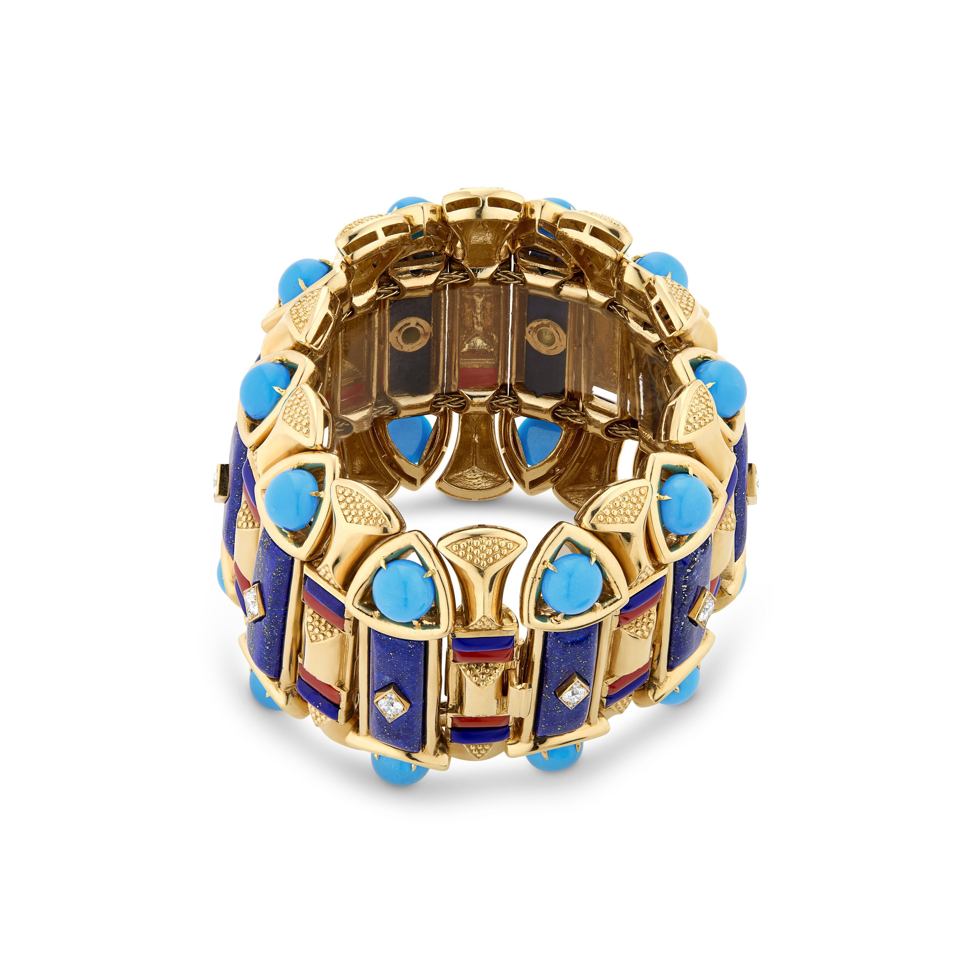TURQUOISE, LAPIS LAZULI, CORAL AND DIAMOND BRACELET image 3