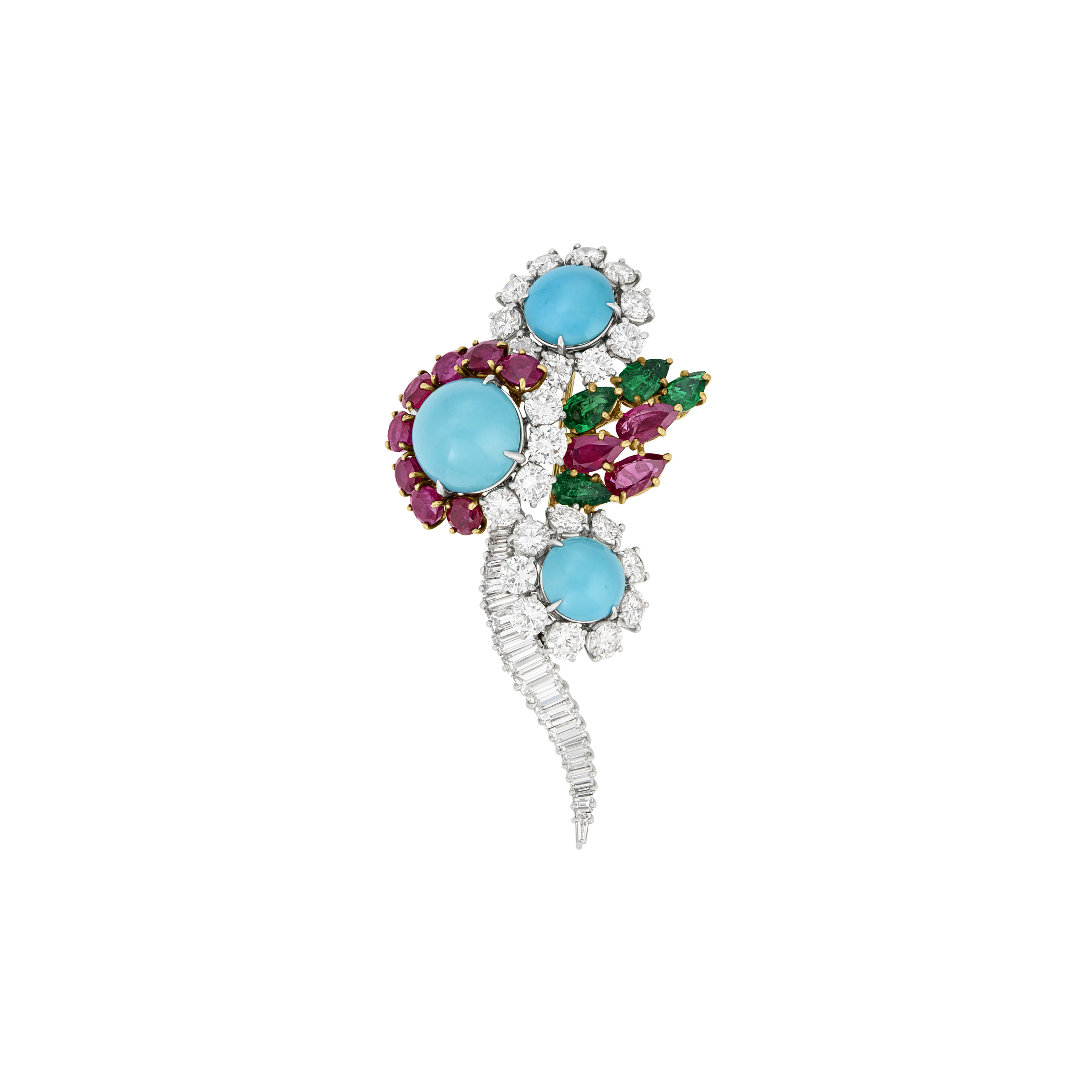 MULTI-GEM AND DIAMOND FLOWER BROOCH