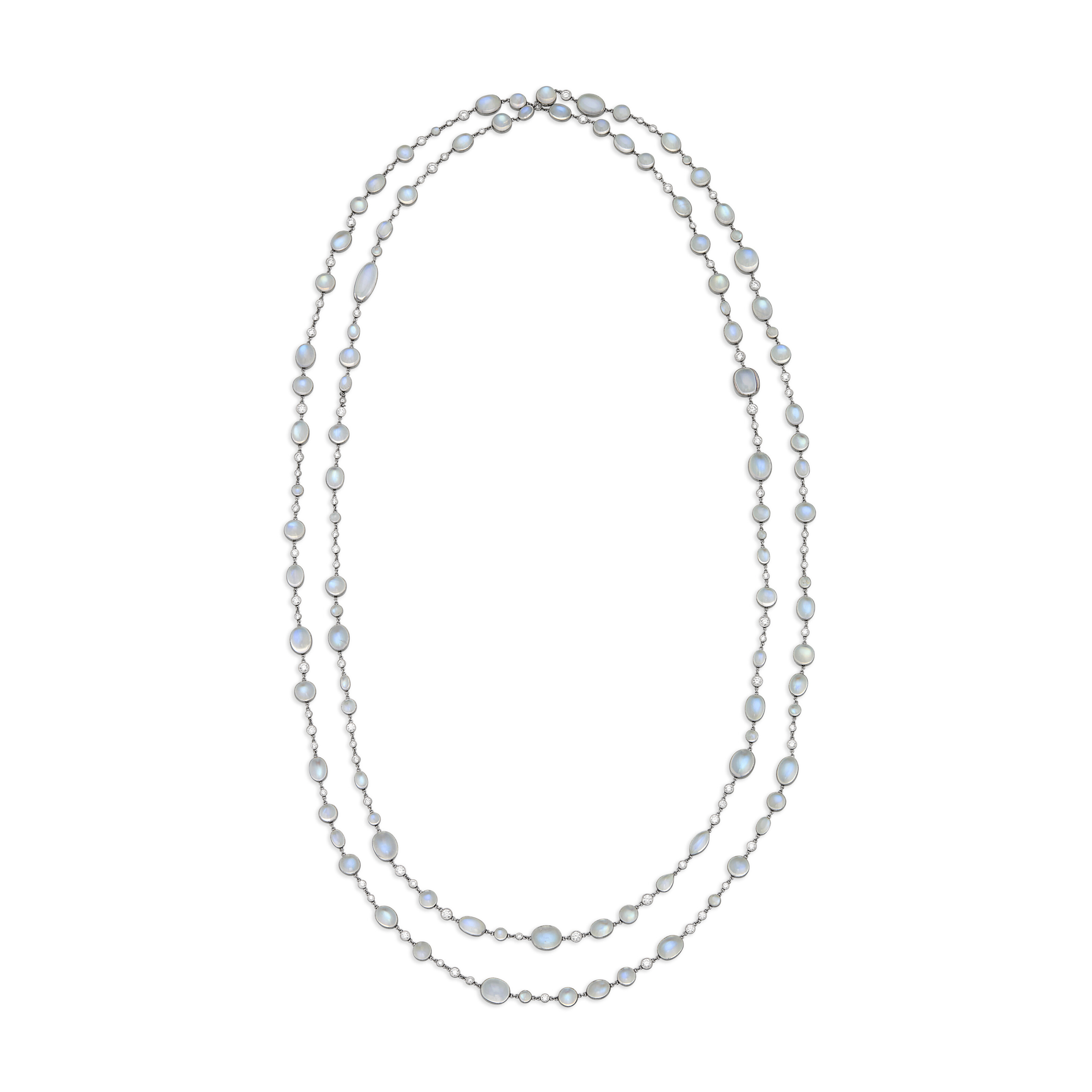 MOONSTONE AND DIAMOND LONGCHAIN NECKLACE