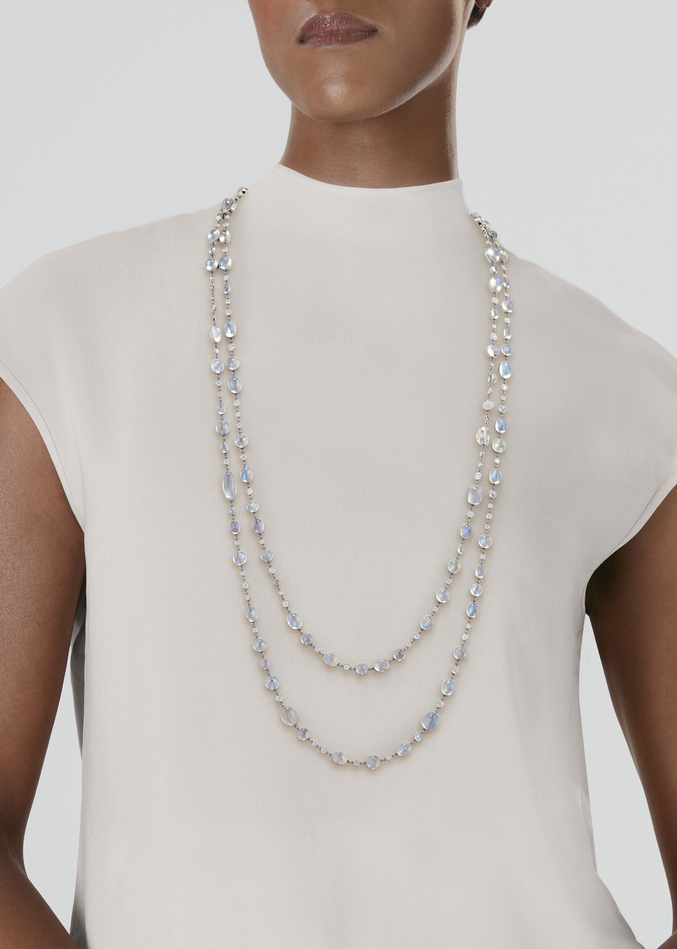 MOONSTONE AND DIAMOND LONGCHAIN NECKLACE image 2