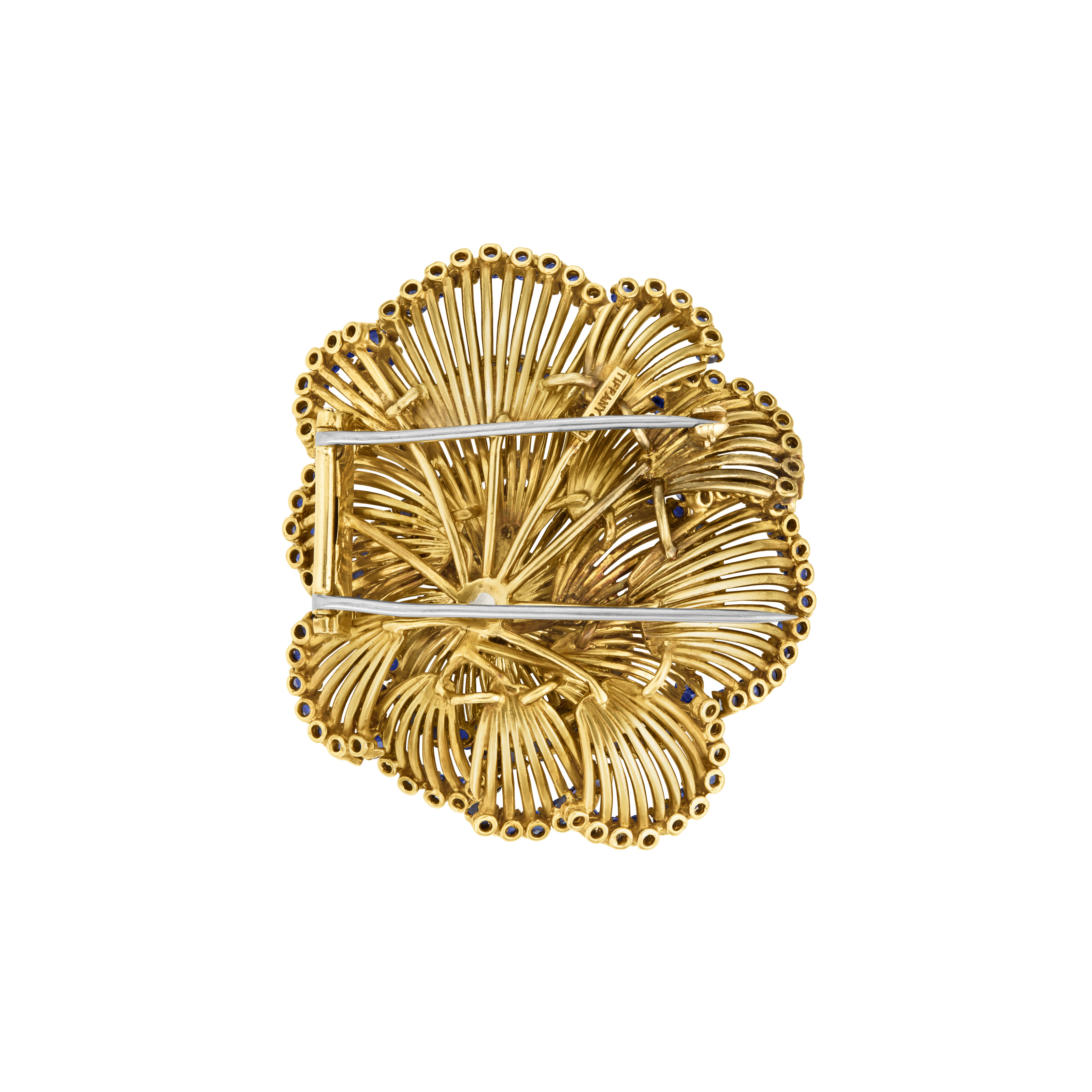 TIFFANY & CO. SAPPHIRE, DIAMOND AND GOLD FLOWER BROOCH image 3