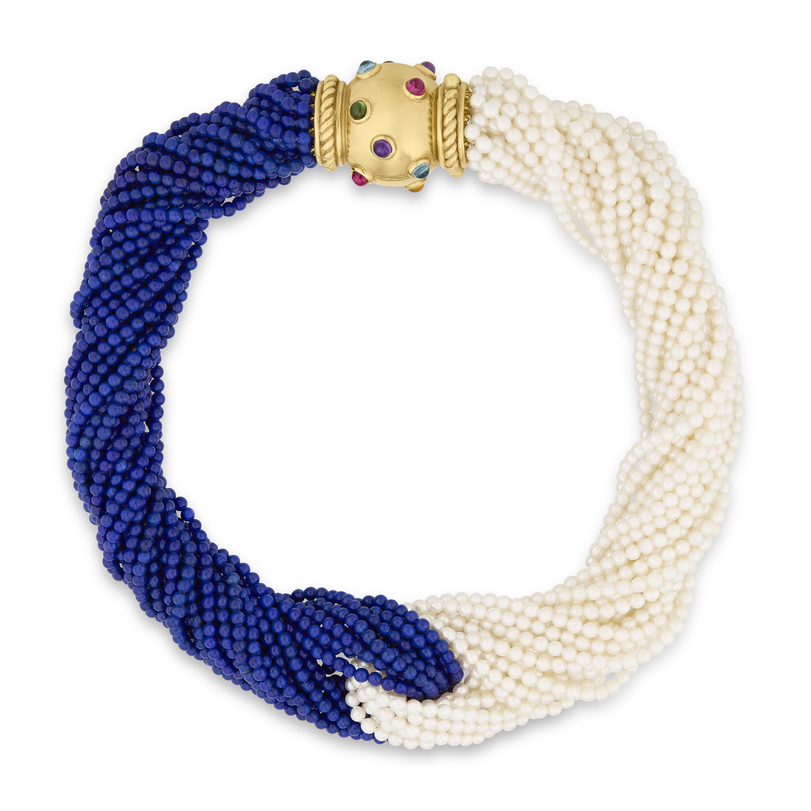 TIFFANY & CO., PALOMA PICASSO CULTURED PEARL, LAPIS LAZULI AND MULTI-GEM NECKLACE