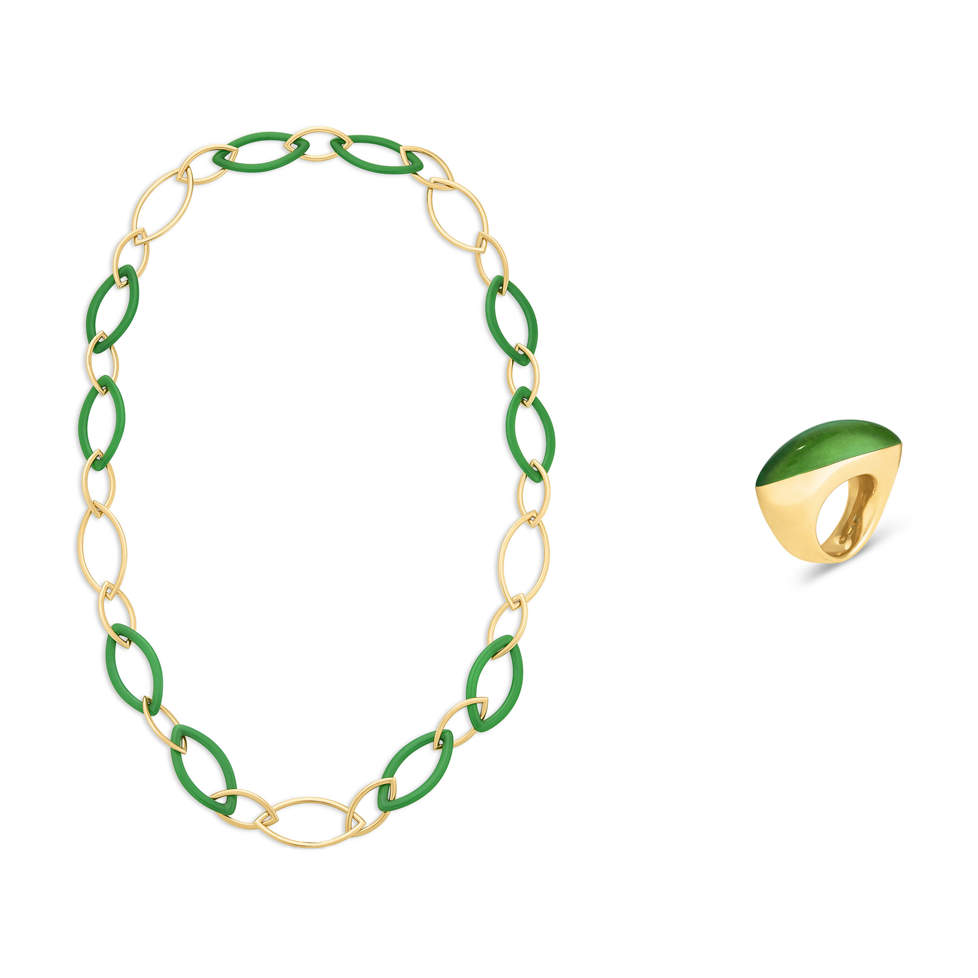 VHERNIER GROUP OF JADE, ROCK CRYSTAL AND GOLD 'FUSEAU' JEWELRY