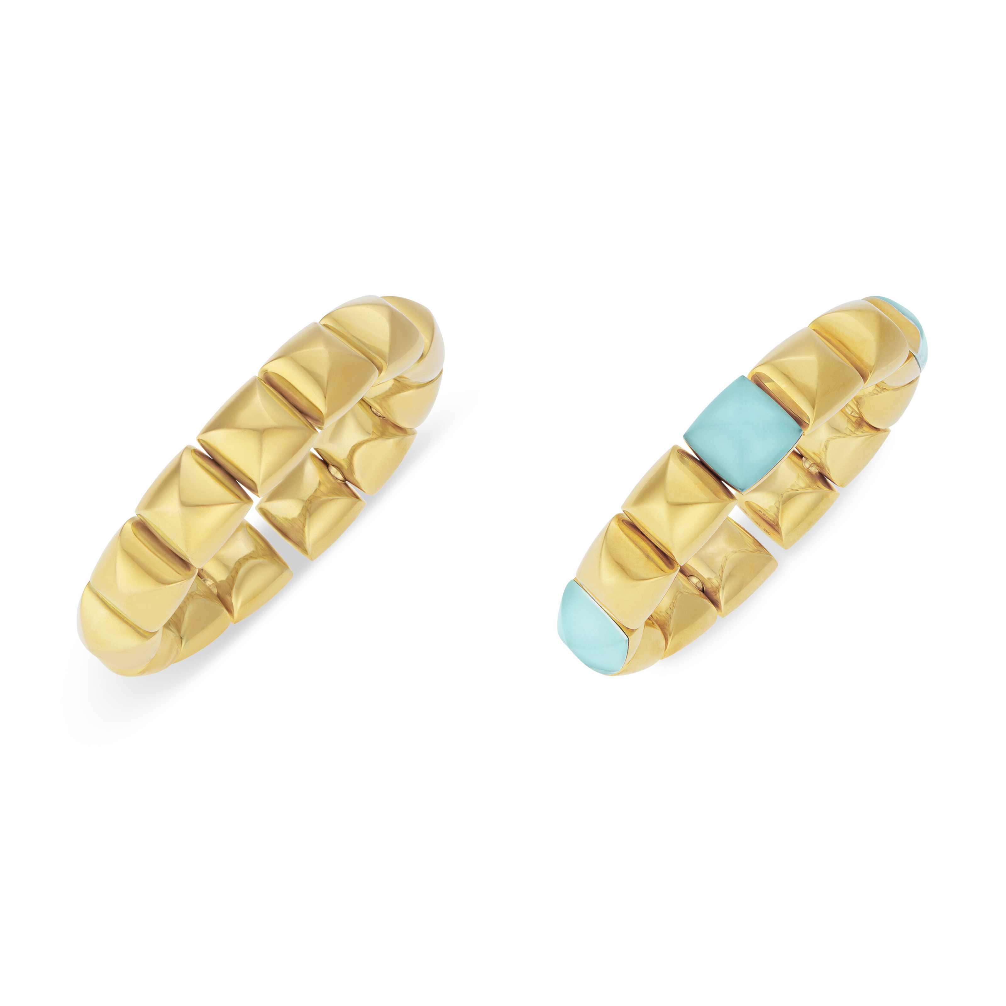 VHERNIER SET OF GOLD AND TURQUOISE 'PAN DI ZUCCHERO' CUFF BRACELETS