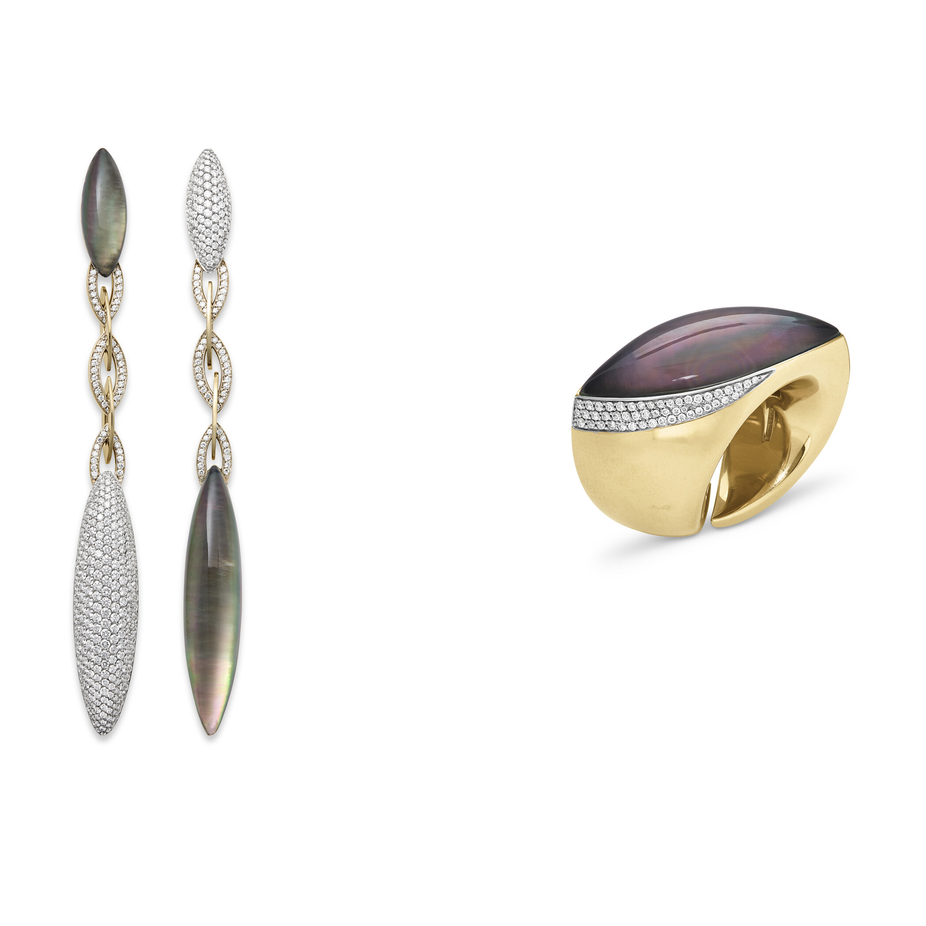 VHERNIER SET OF MOTHER-OF-PEARL AND DIAMOND ‘FUSEAU’ JEWELRY