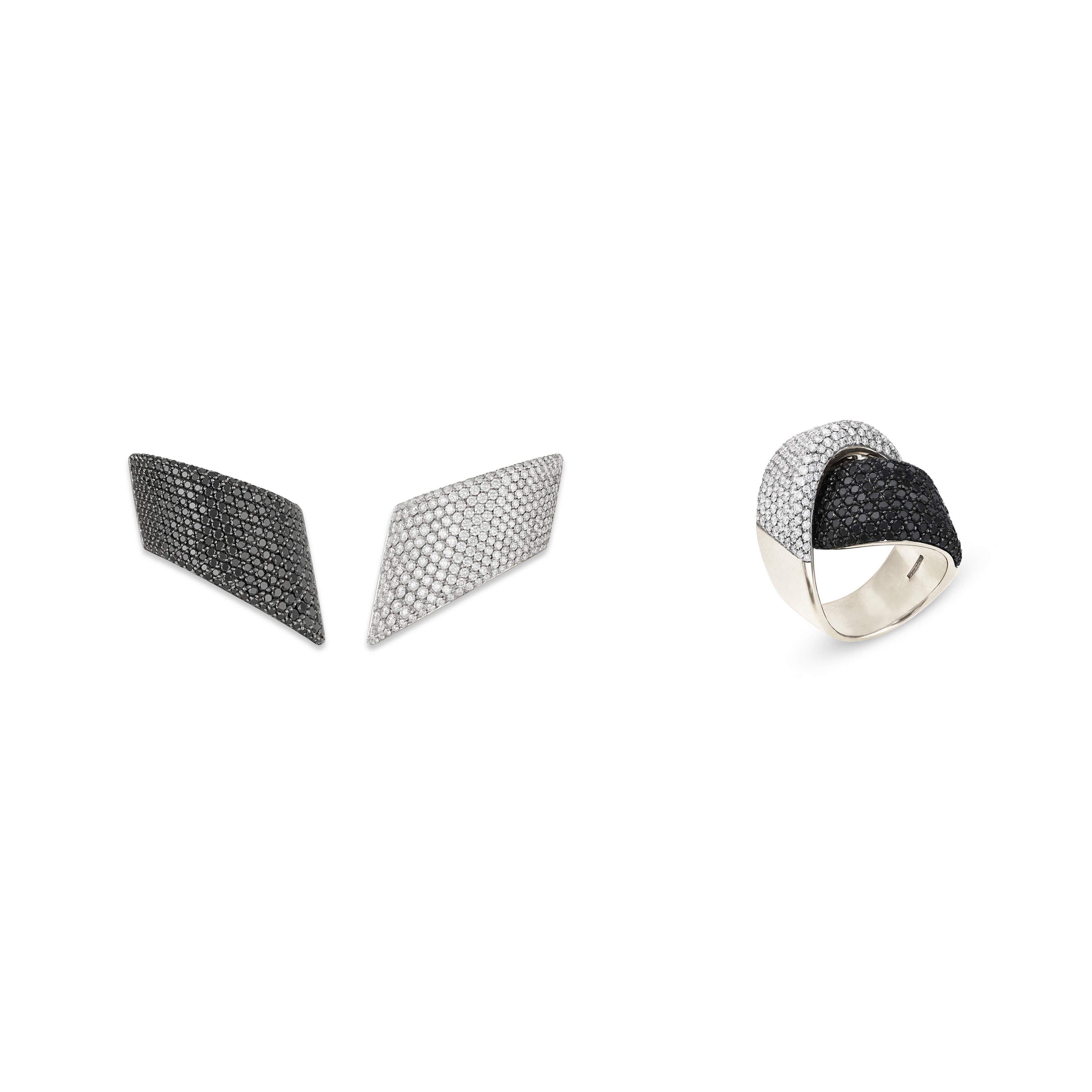 VHERNIER COLORED DIAMOND AND DIAMOND 'VAGUE' EARRINGS AND 'ABBRACCIO' RING