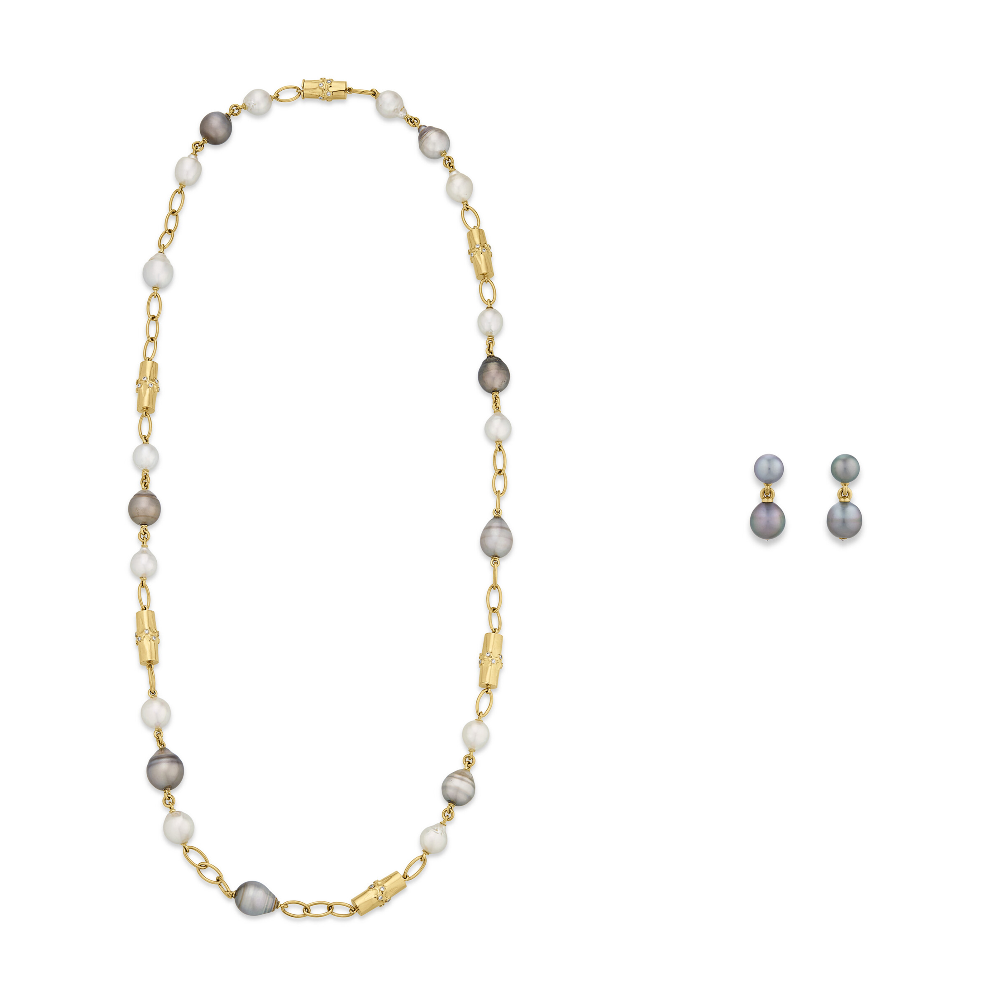 VERDURA SET OF BAROQUE CULTURED PEARL AND DIAMOND JEWELRY