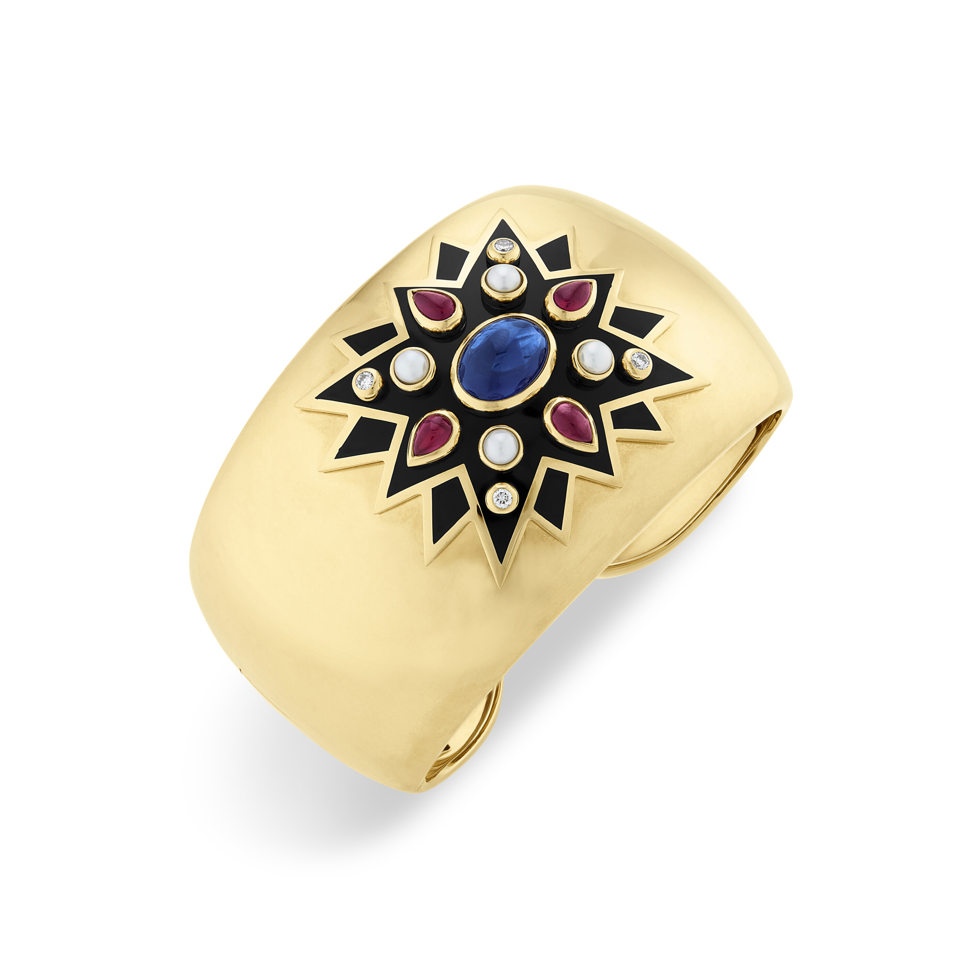 VERDURA ENAMEL, MULTI-GEM AND DIAMOND CUFF BRACELET