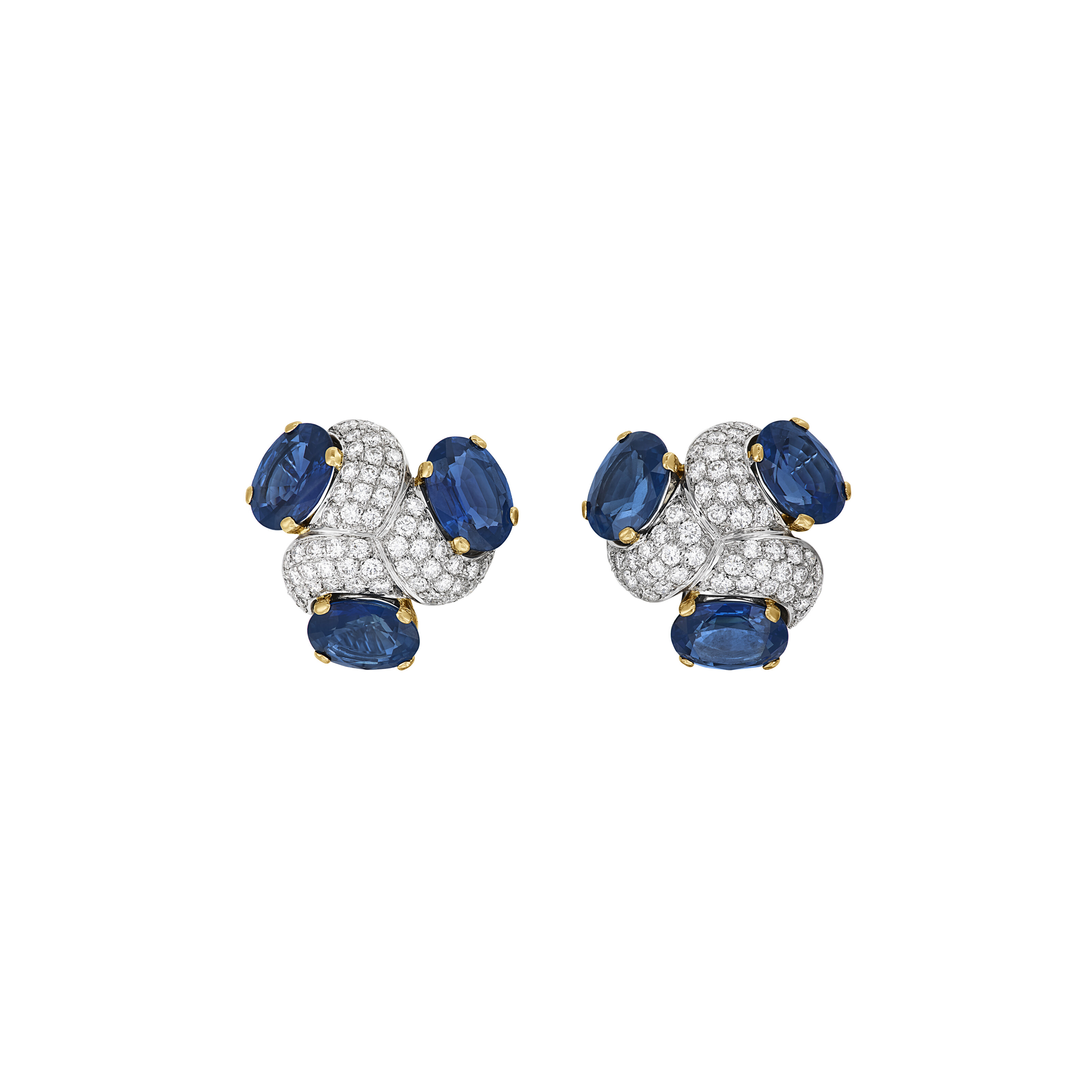VERDURA SAPPHIRE AND DIAMOND 'THREE STONE' EARRINGS
