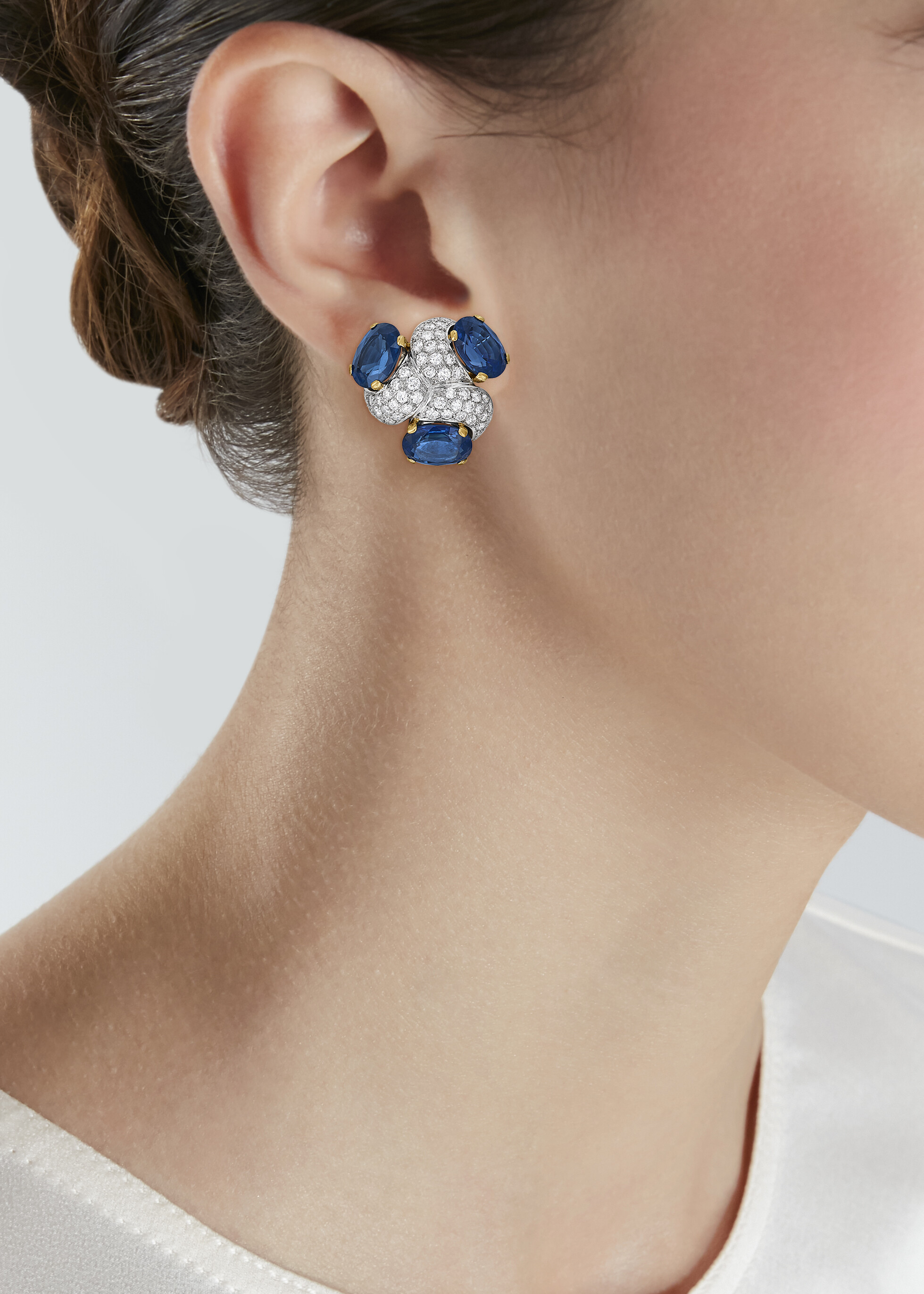 VERDURA SAPPHIRE AND DIAMOND 'THREE STONE' EARRINGS image 2