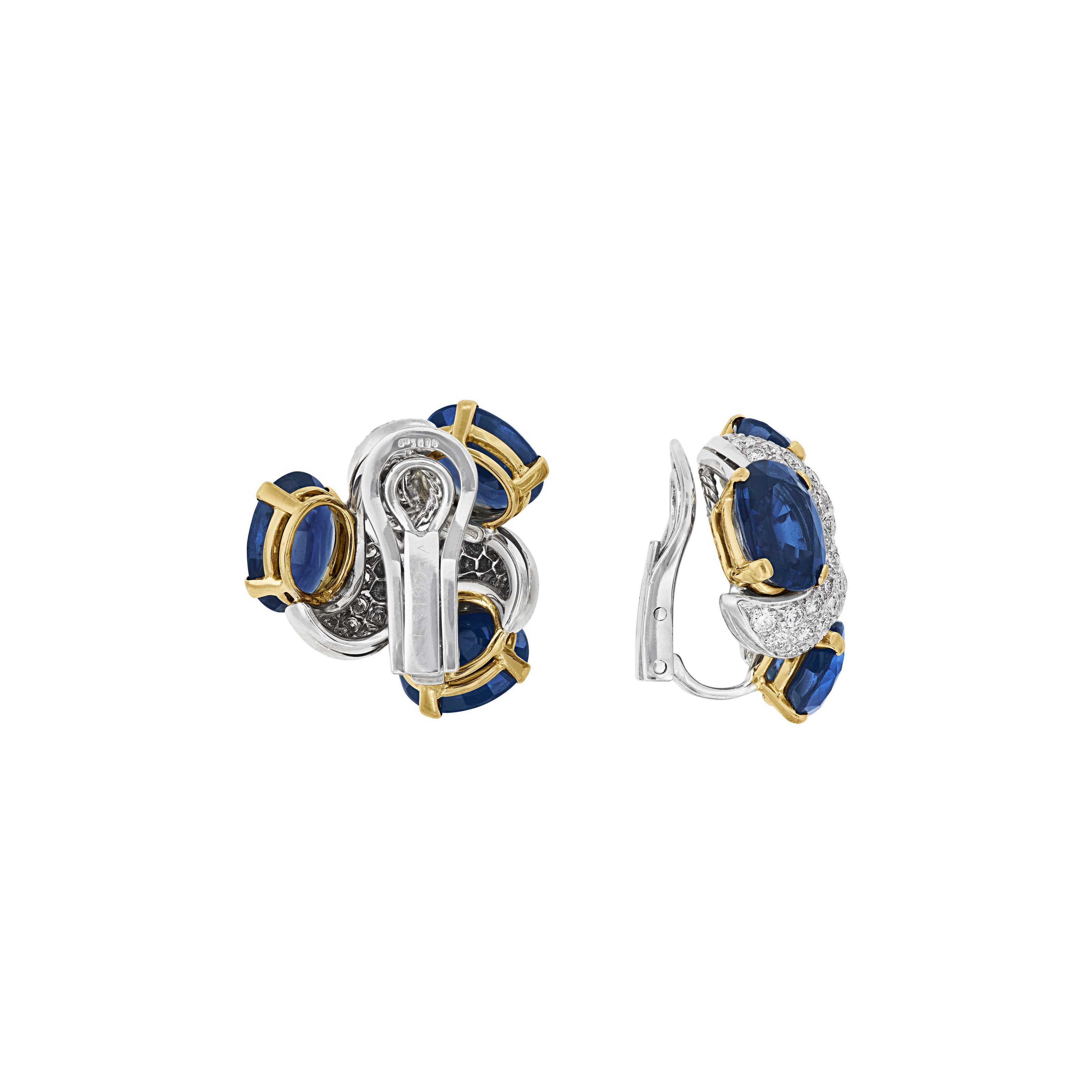 VERDURA SAPPHIRE AND DIAMOND 'THREE STONE' EARRINGS image 3